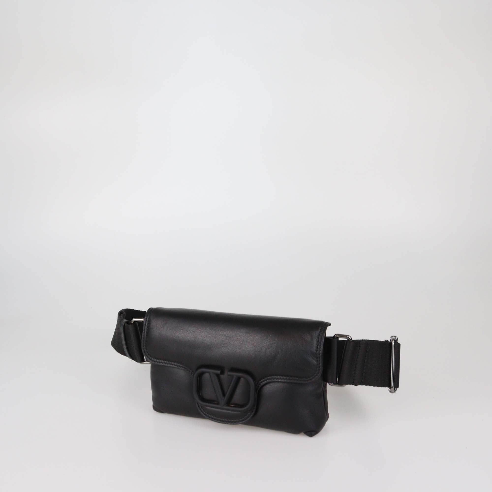Valentino Black Padded Leather Logo Belt Bag/Crossbody bag