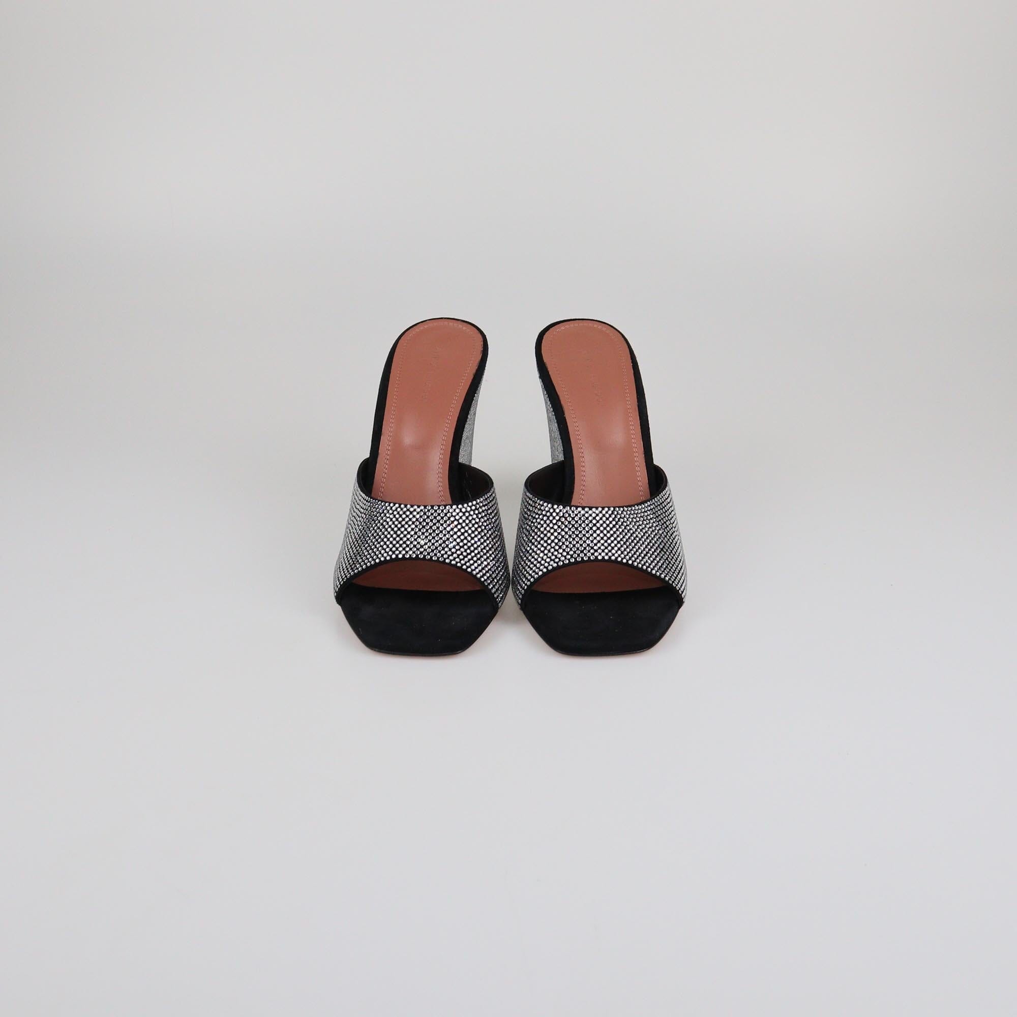 Amina Muaddi Black Crystal Lupita Wedge 95 Sandals Womens Amina Muaddi