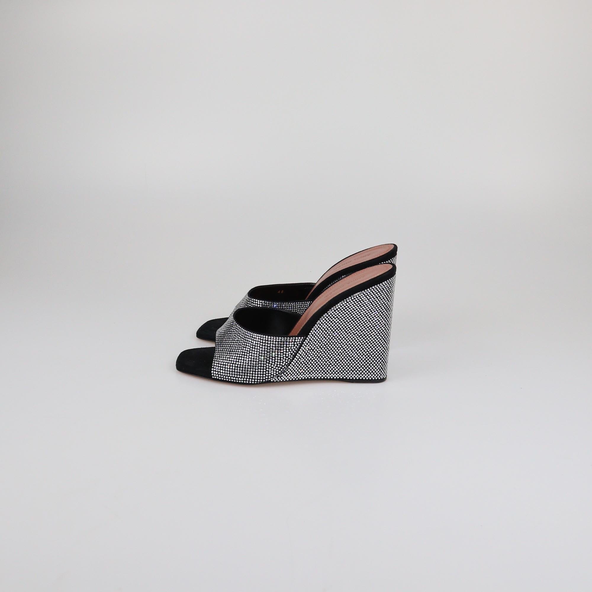 Amina Muaddi Black Crystal Lupita Wedge 95 Sandals Womens Amina Muaddi