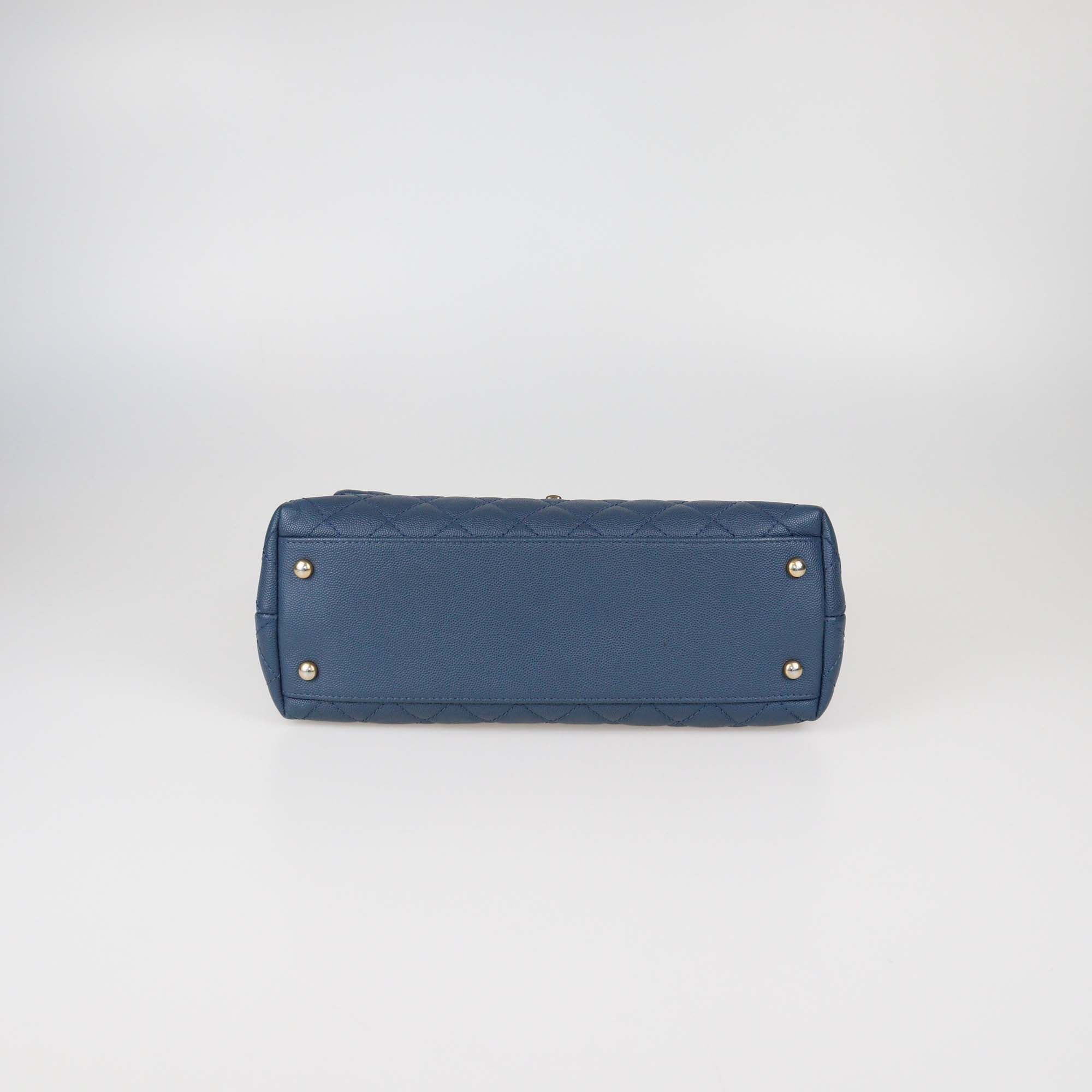 Chanel Blue Quilted Caviar Leather Large Coco Flap Top Handle Bag