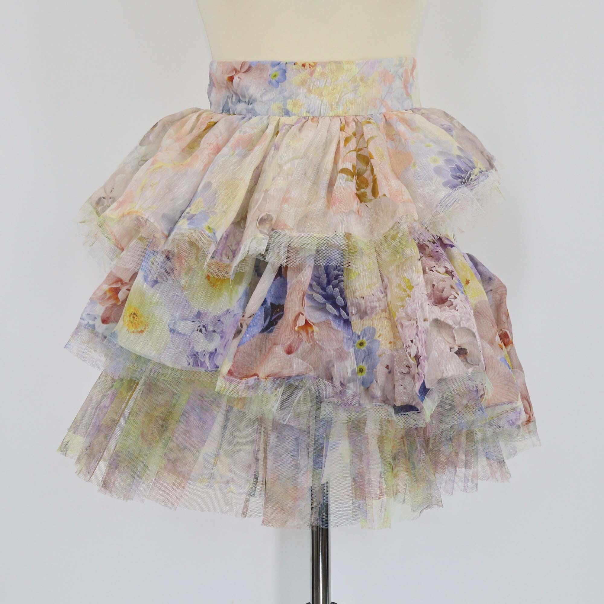 Zimmermann Multicolor Asymmetric Tiered Mini Skirt Womens Zimmermann