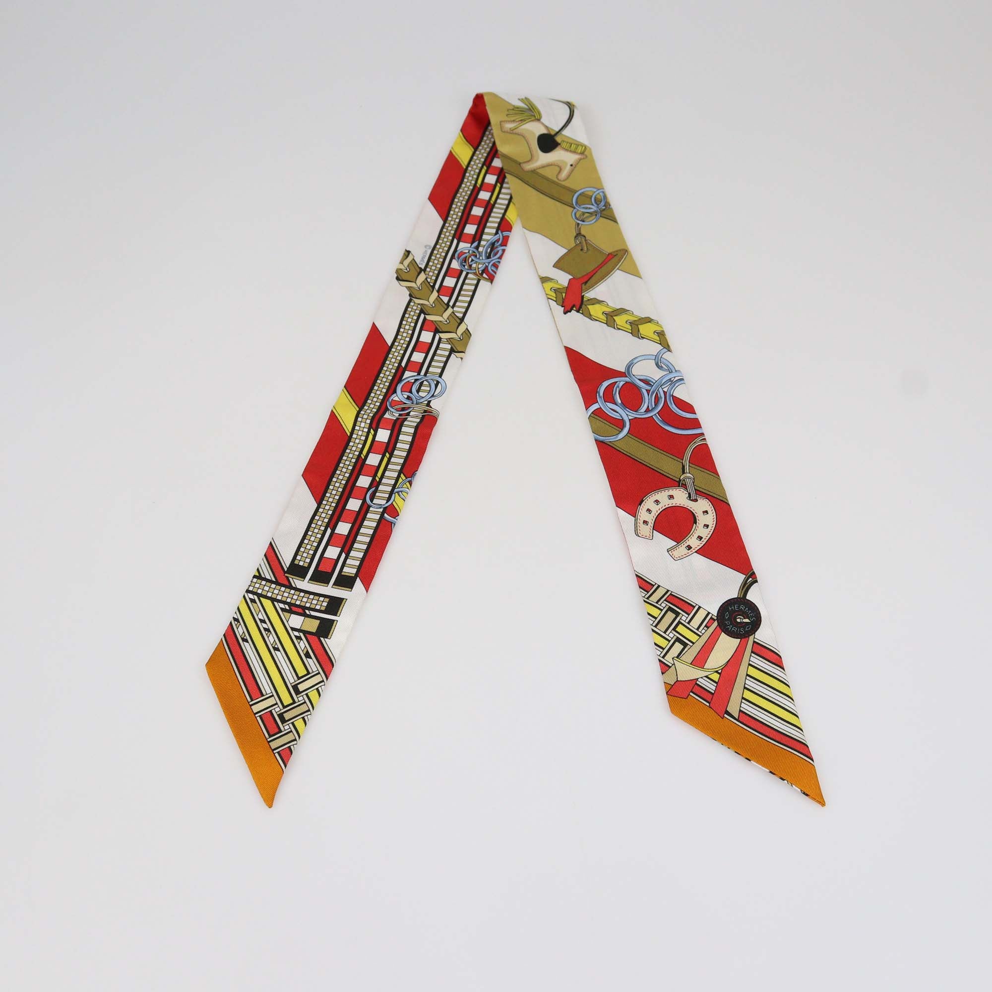 Hermes Rouge/Blanc/Mordoré Silk Brides et Gris-Gris Twilly