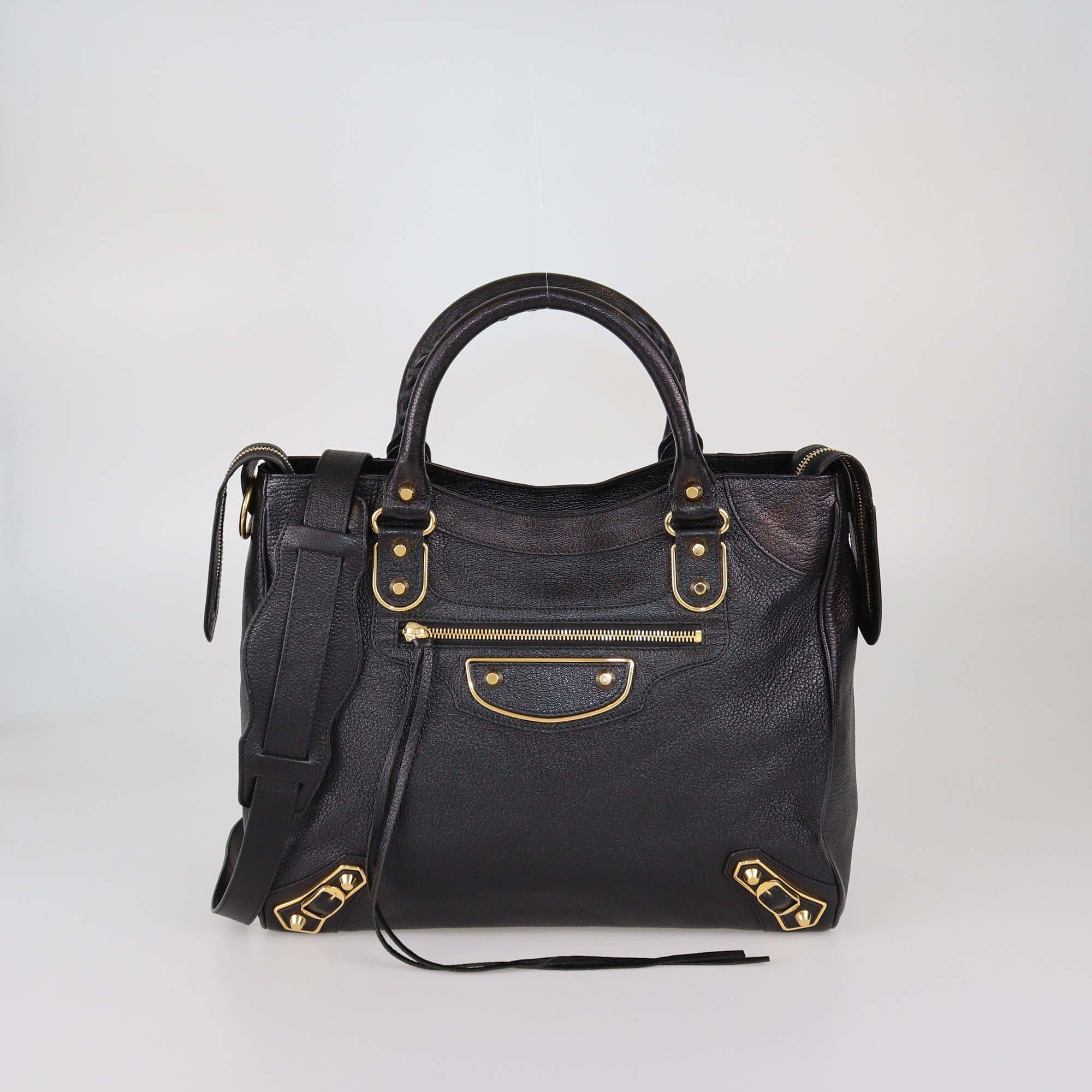 Balenciaga Black Leather Metallic Edge Velo Bag