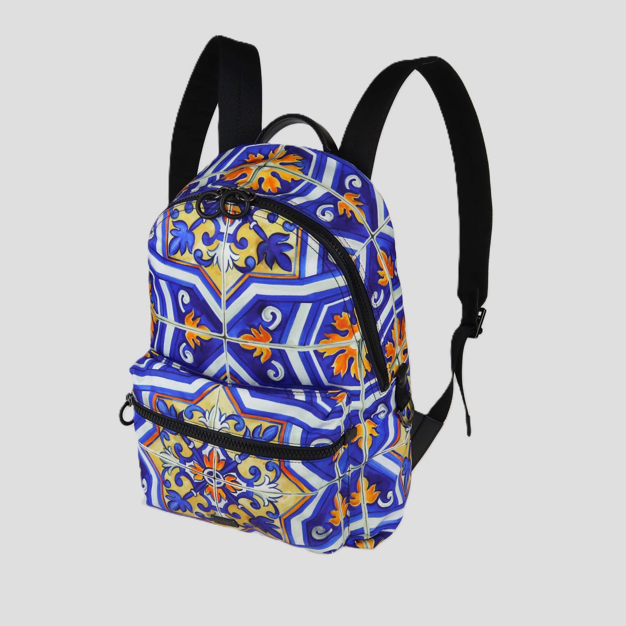 Dolce & Gabbana Maioliche Blue Printed Nylon Backpack