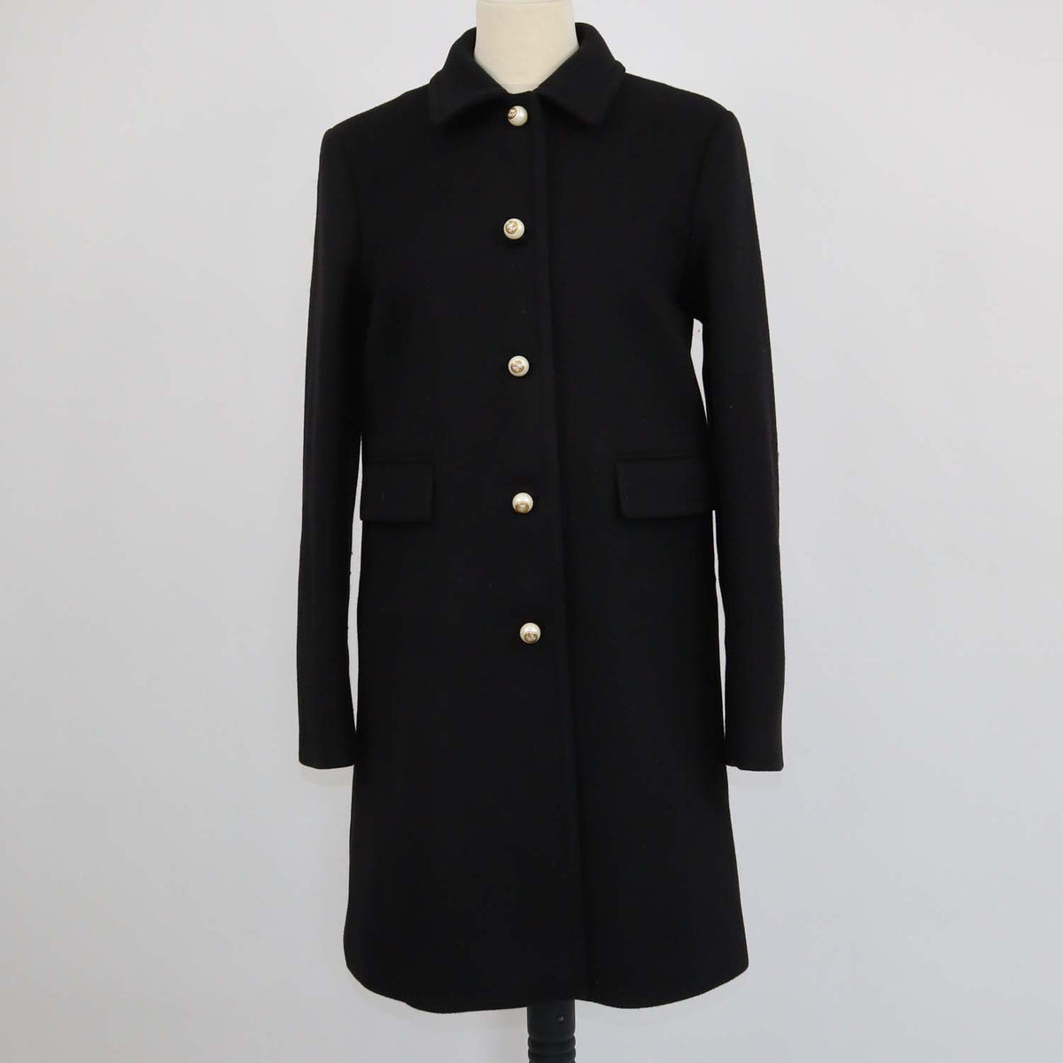 Gucci Black Wool Faux Pearl GG Button Coat