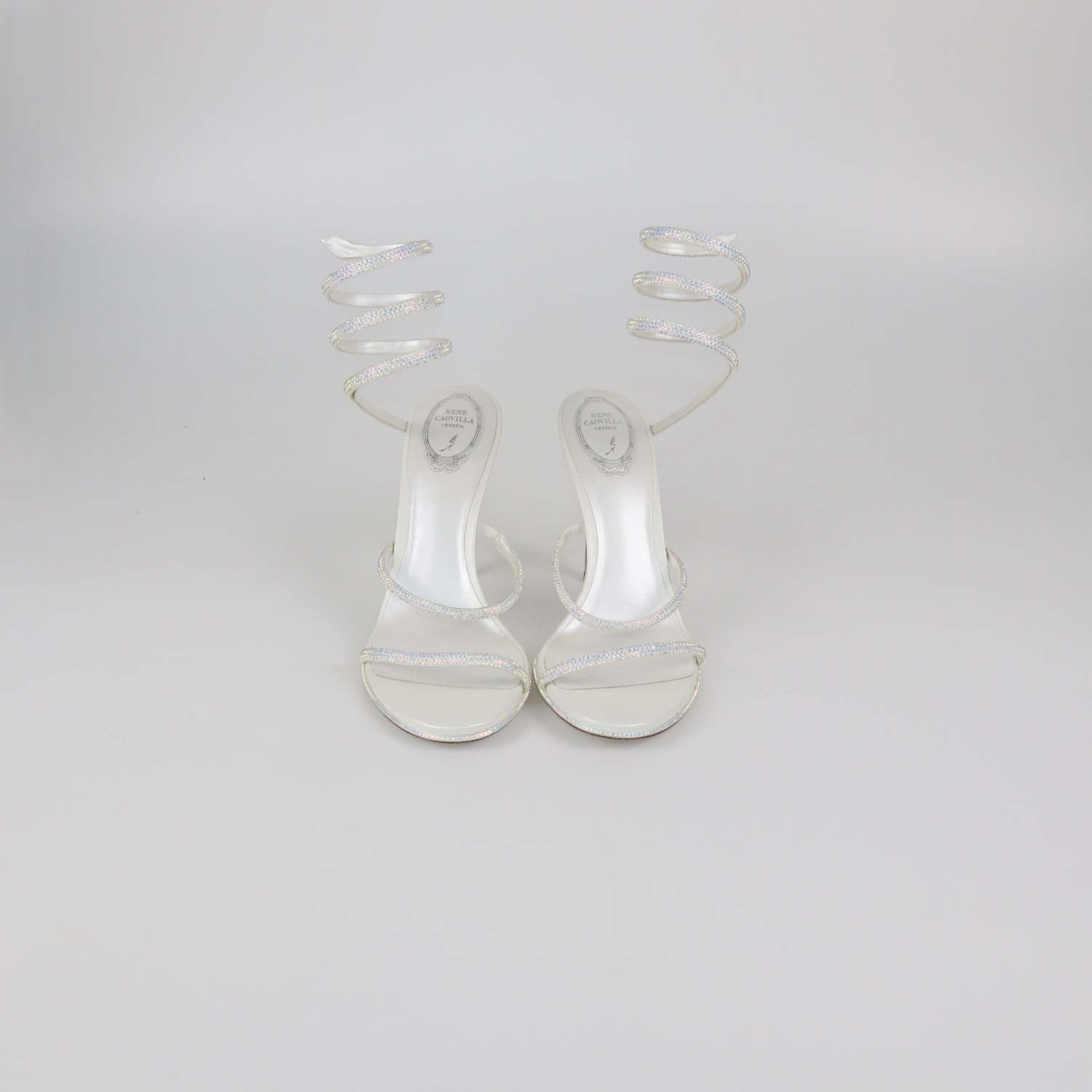 Rene Caovilla White Satin Crystal Embellished Margot Sandals