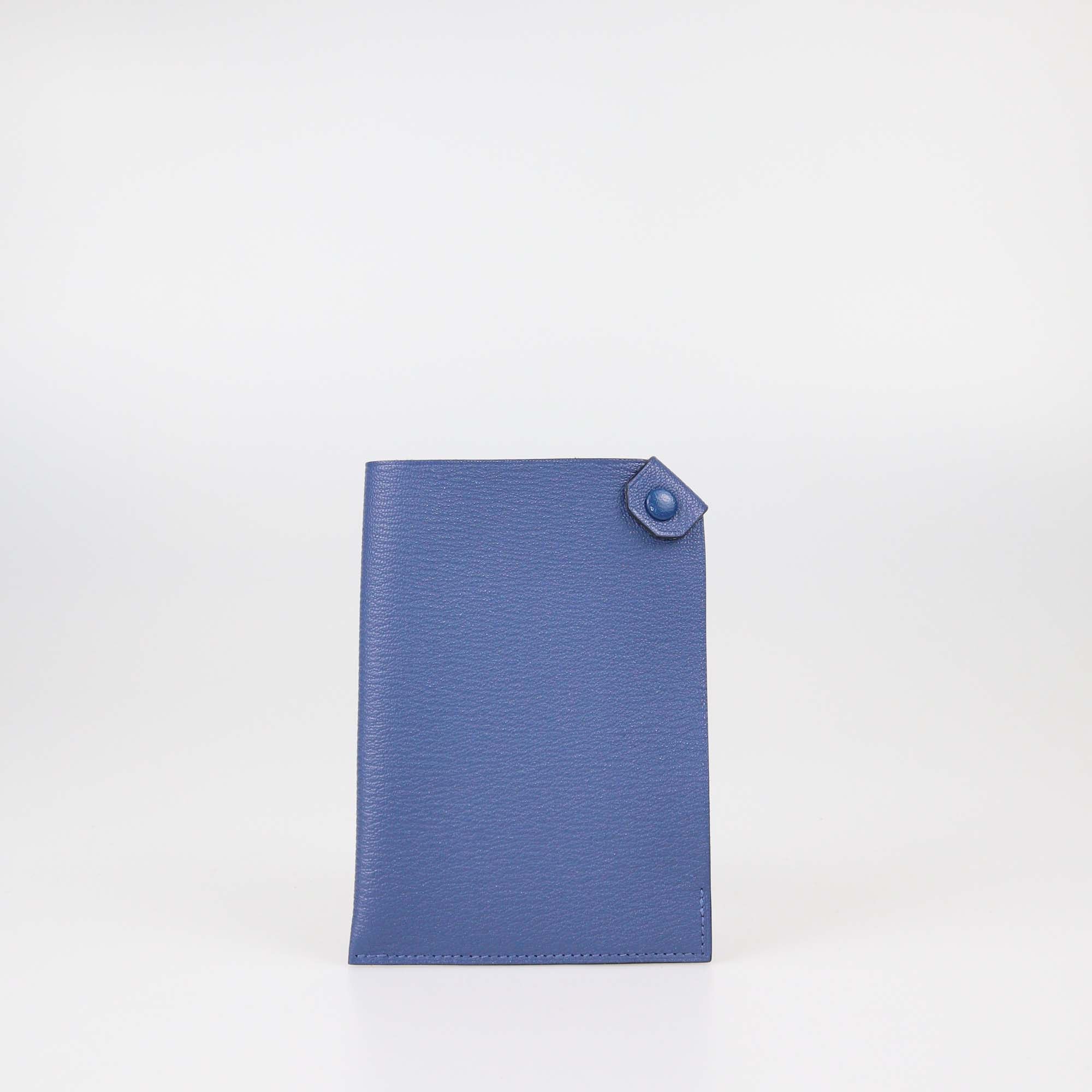 Hermes Bleu Chevre Mysore Leather Tarmac Passport Holder