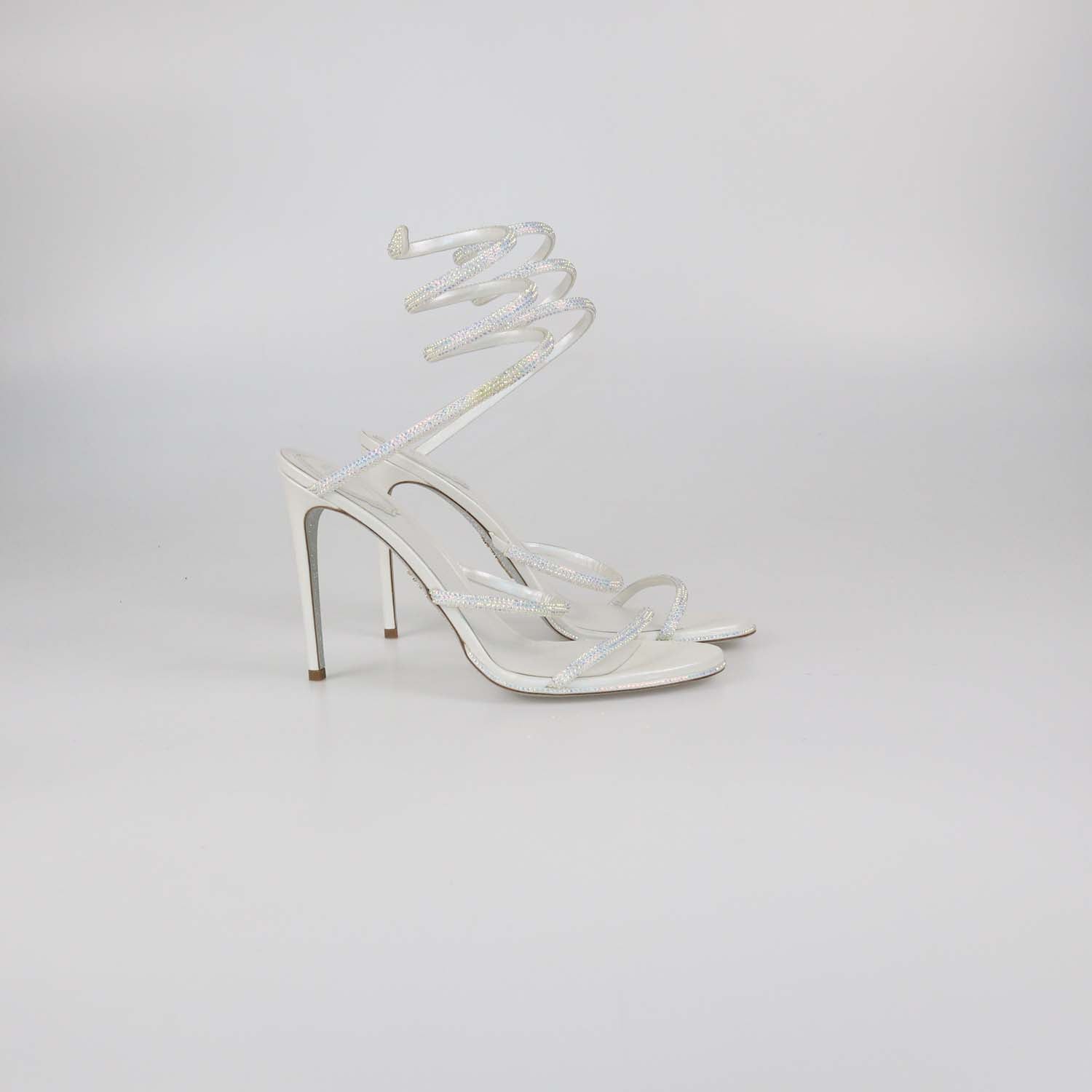 Rene Caovilla White Satin Crystal Embellished Margot Sandals