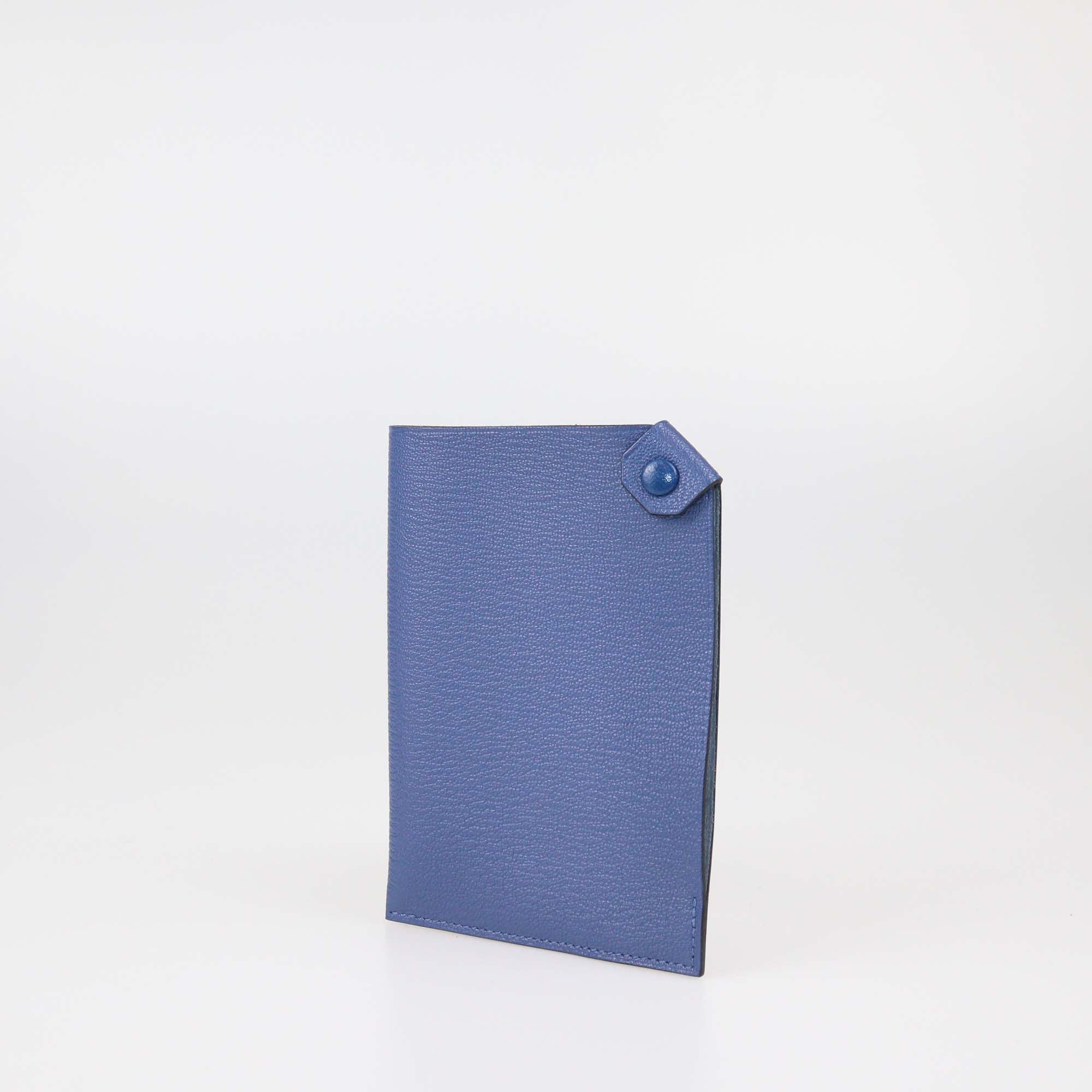 Hermes Bleu Chevre Mysore Leather Tarmac Passport Holder