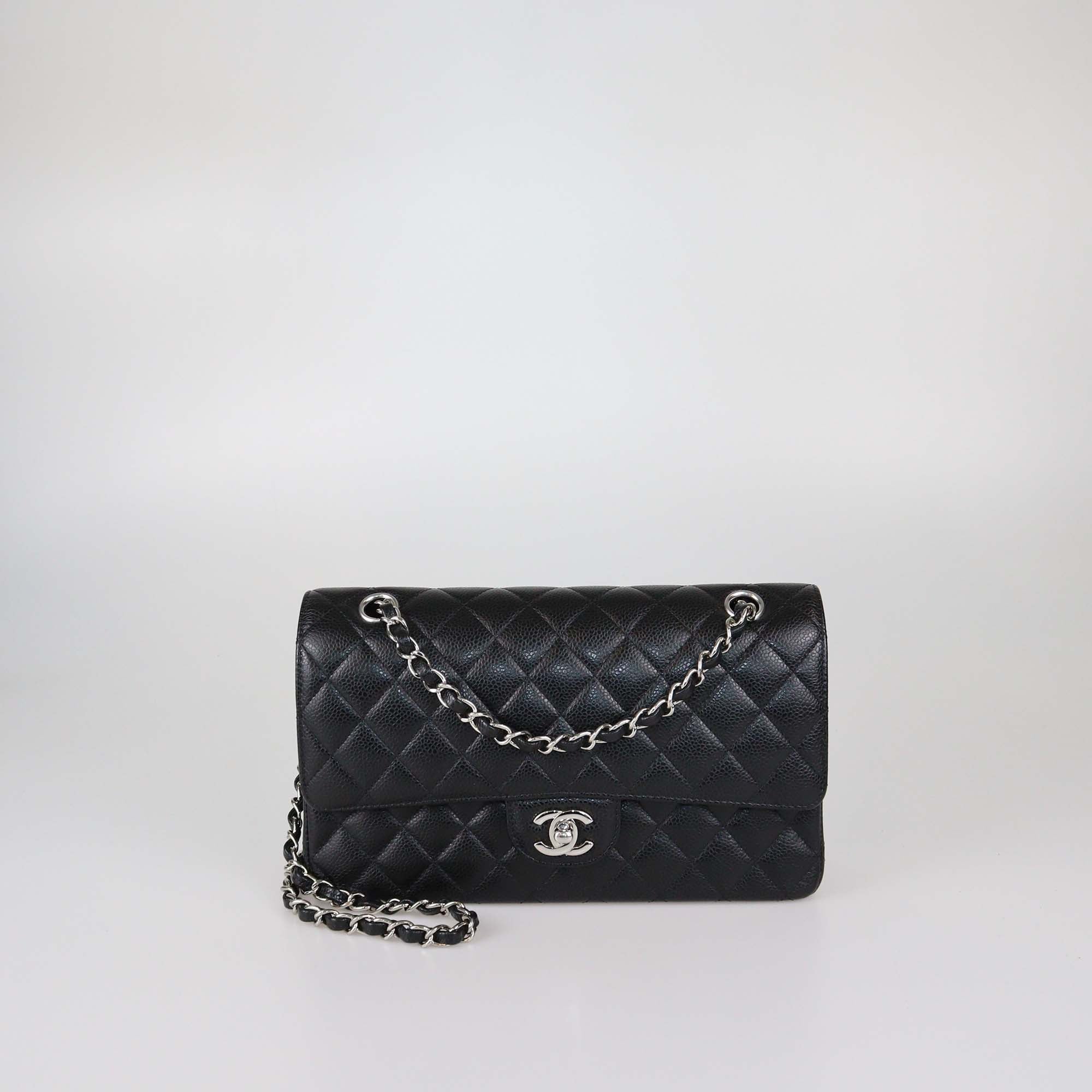 Chanel Black Quilted Caviar Leather Medium Classic Double Flap Bag