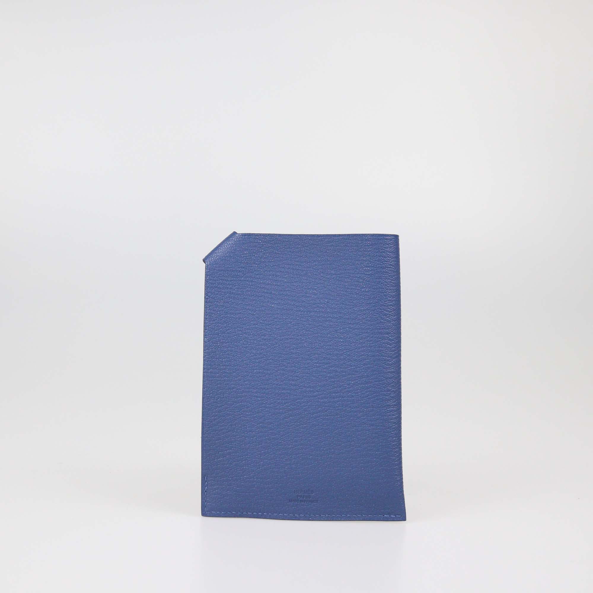 Hermes Bleu Chevre Mysore Leather Tarmac Passport Holder