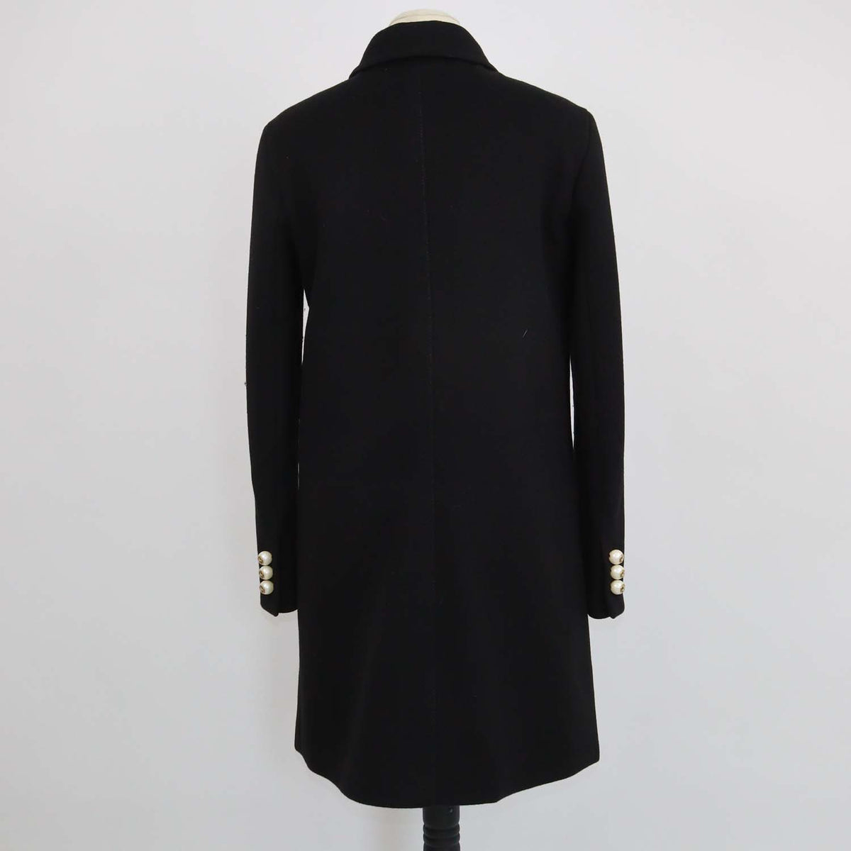 Gucci Black Wool Faux Pearl GG Button Coat