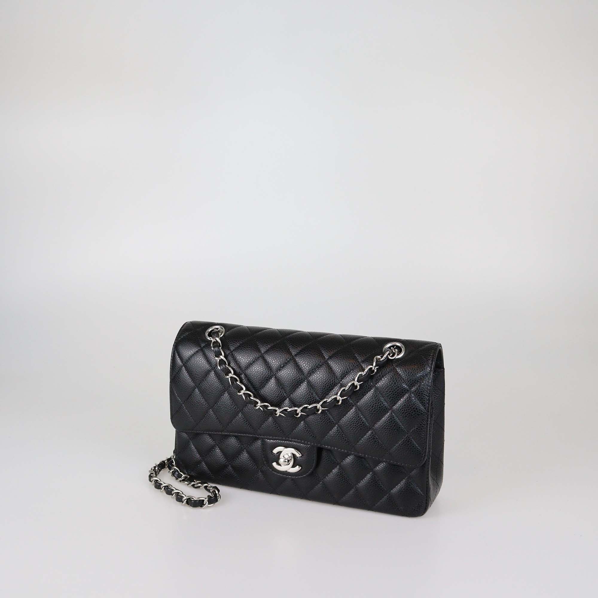 Chanel Black Quilted Caviar Leather Medium Classic Double Flap Bag
