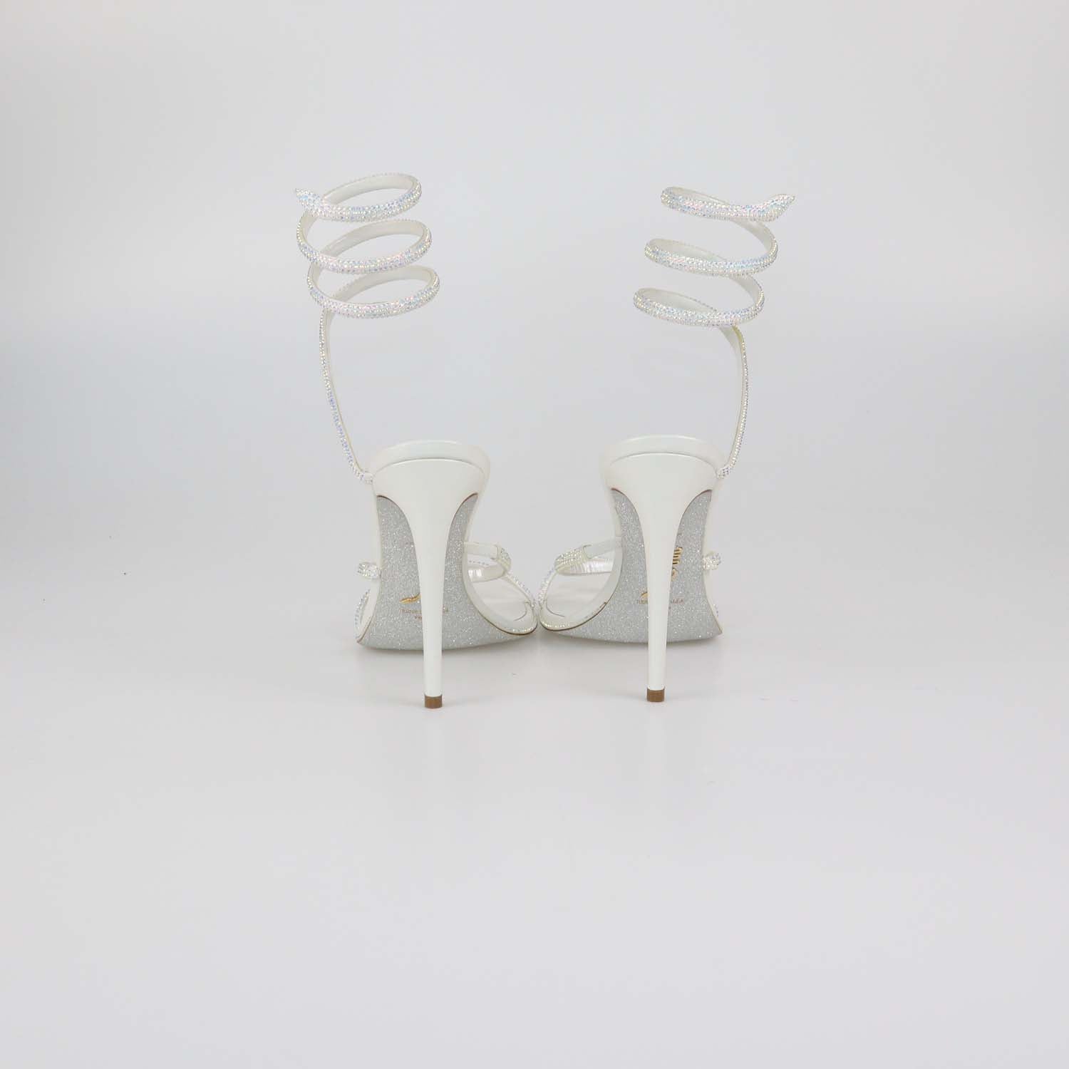 Rene Caovilla White Satin Crystal Embellished Margot Sandals