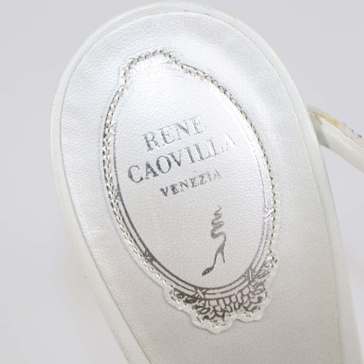 Rene Caovilla White Satin Crystal Embellished Margot Sandals
