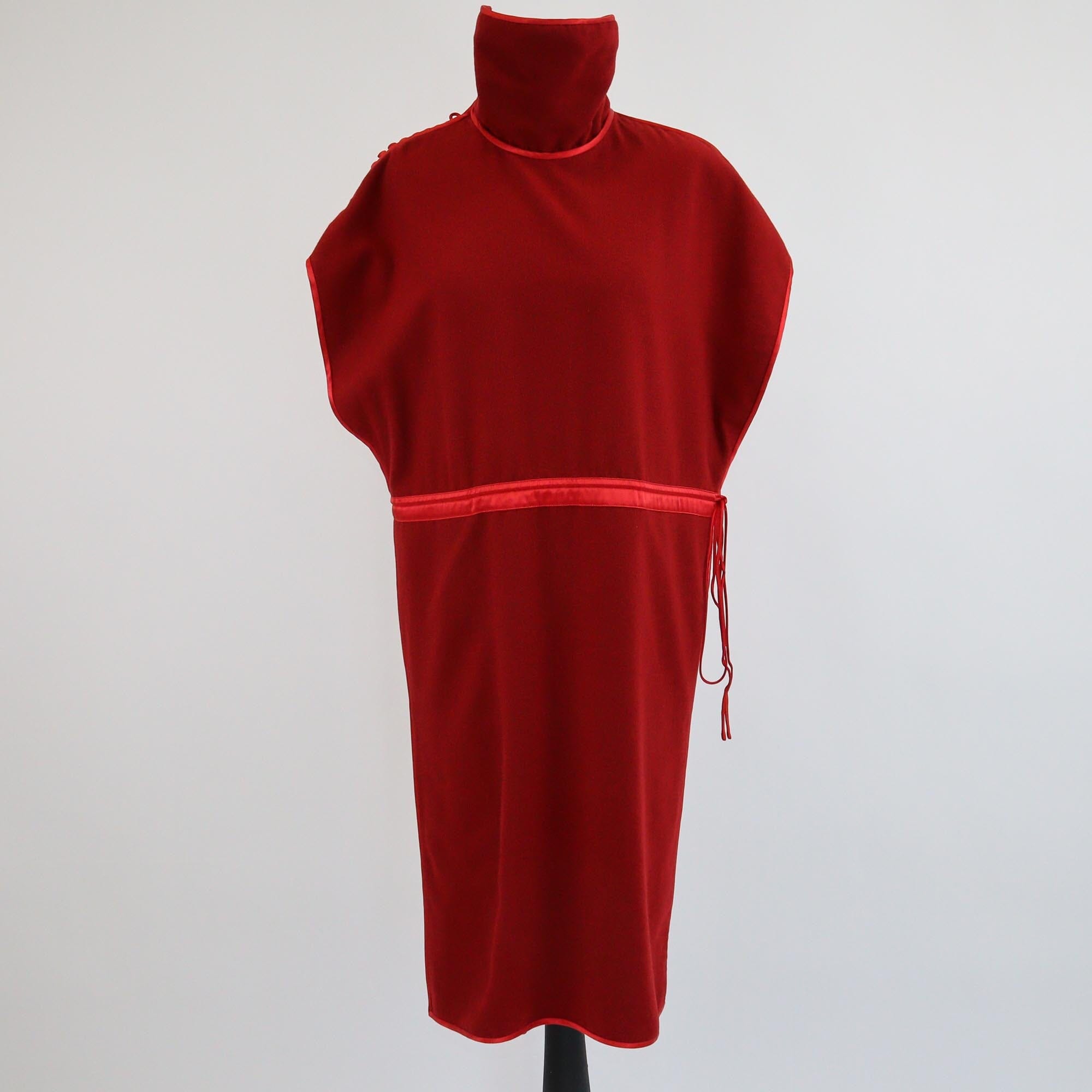 Gucci Red Draw String Turtle Neck Tunic Midi Dress Womens Gucci