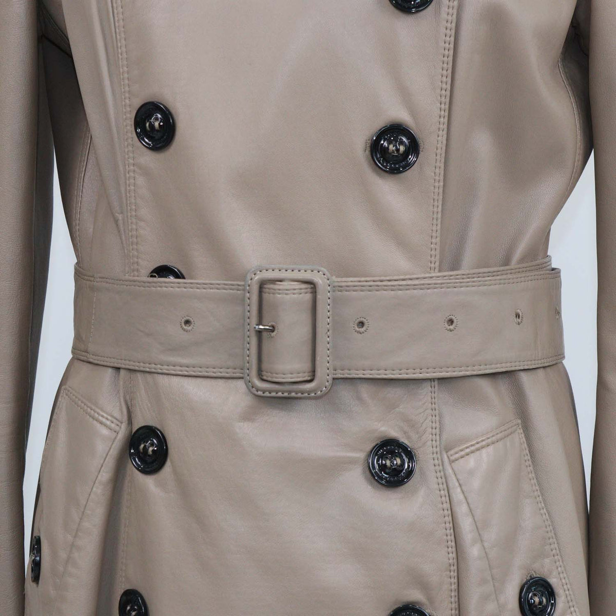 Burberry Beige Leather Belted Trench Coat