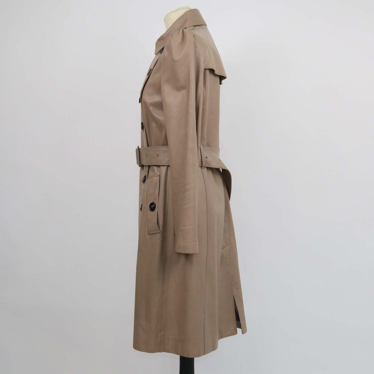 Burberry Beige Leather Belted Trench Coat