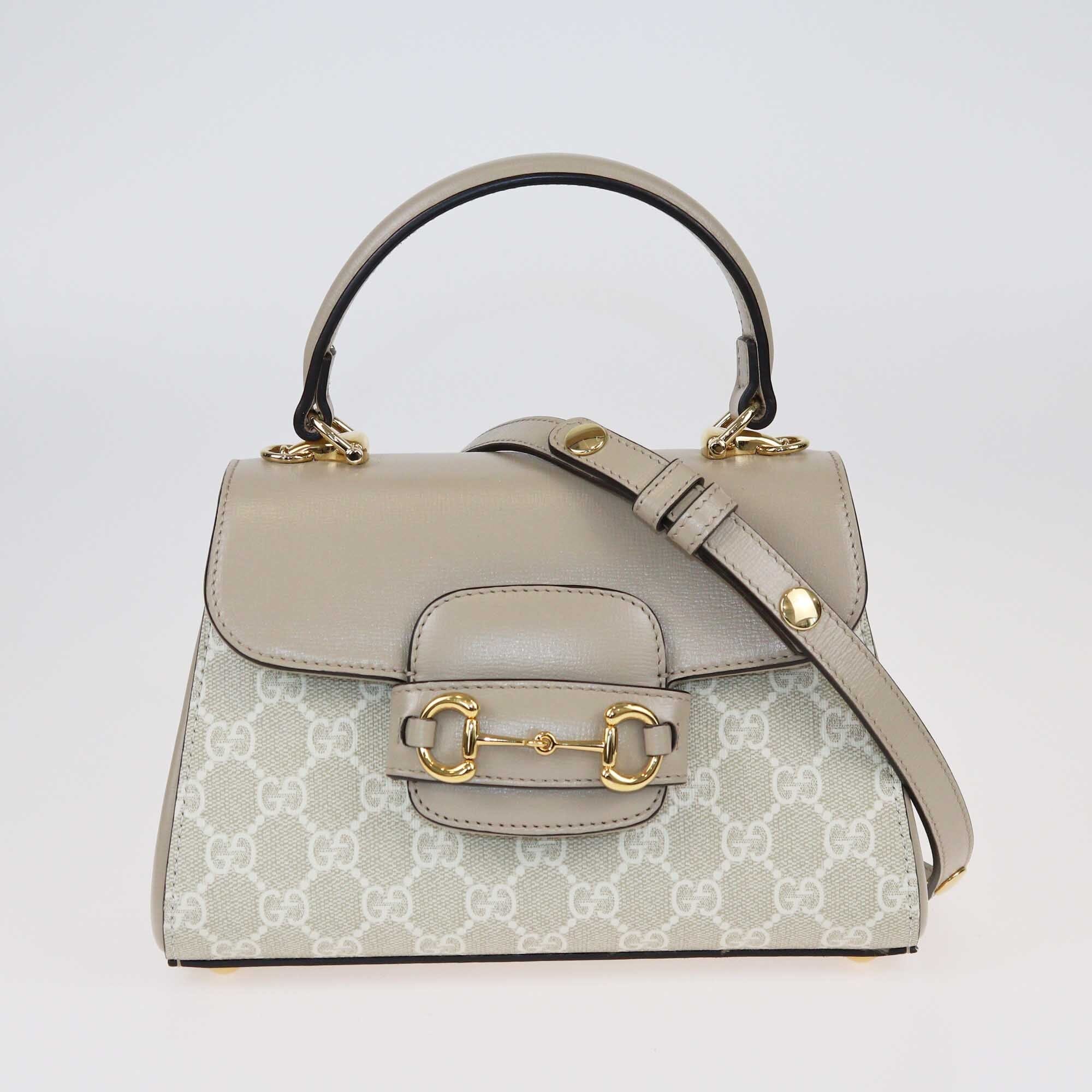 Gucci Beige GG Supreme Canvas Mini Horsebit 1955 Top Handle Bag Bags Gucci