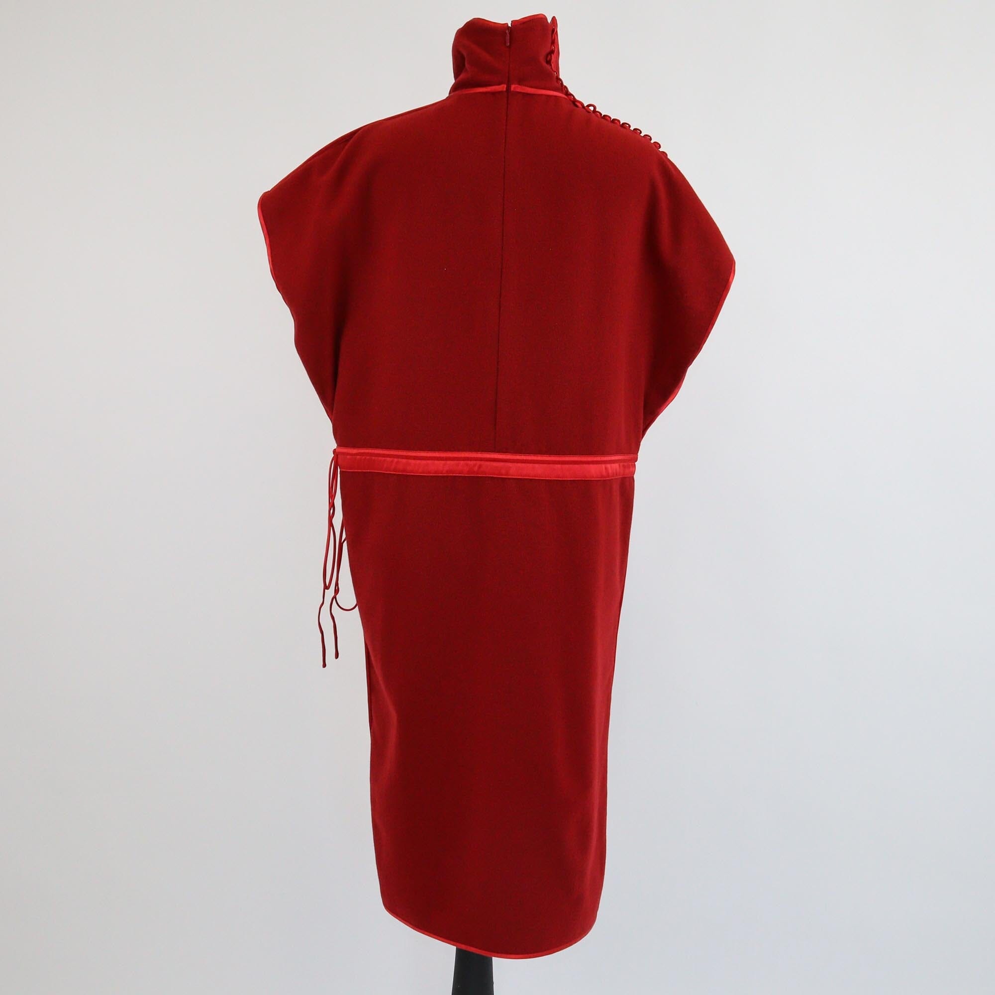Gucci Red Draw String Turtle Neck Tunic Midi Dress Womens Gucci