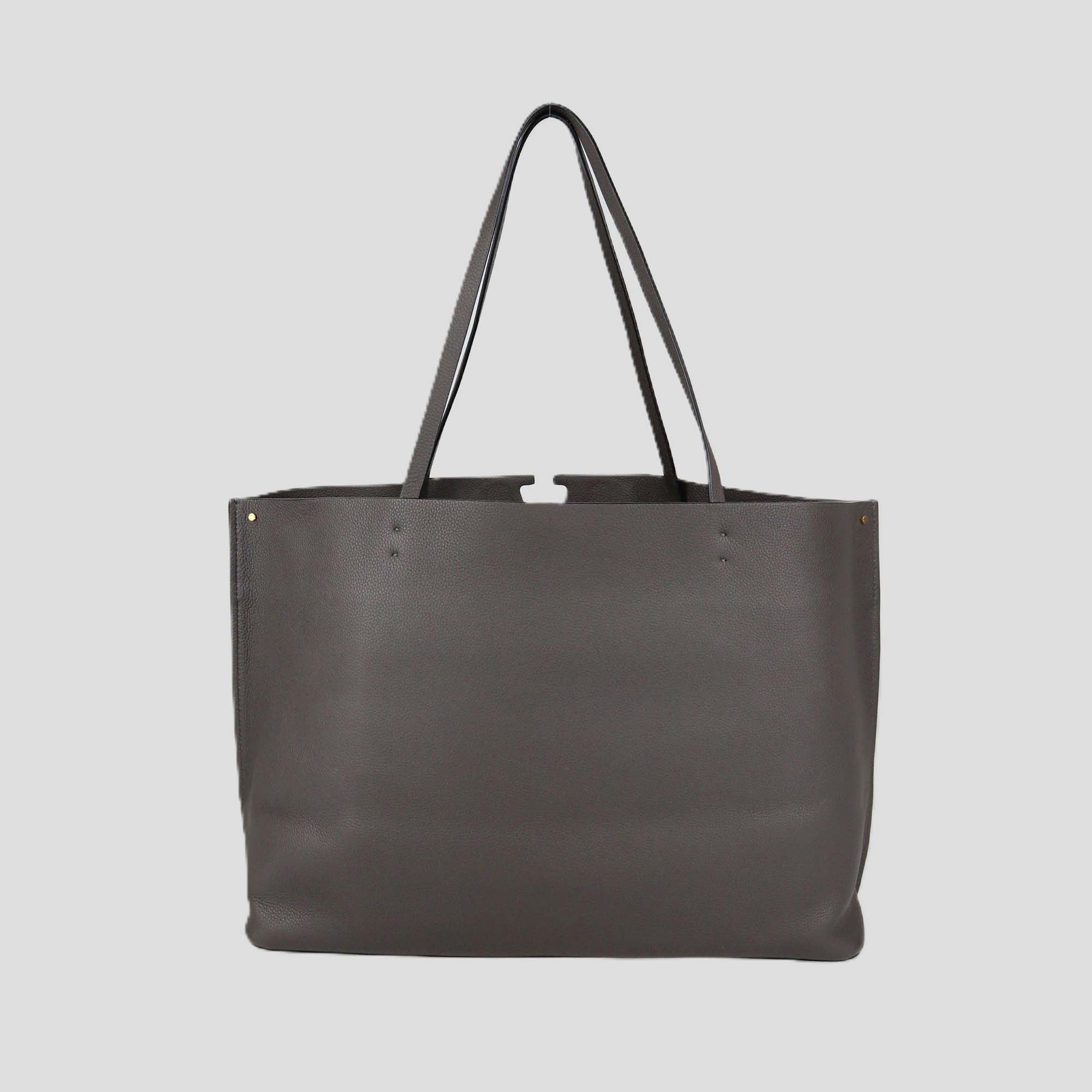Valentino Dark Grey Leather Large VLogo Fillme Tote