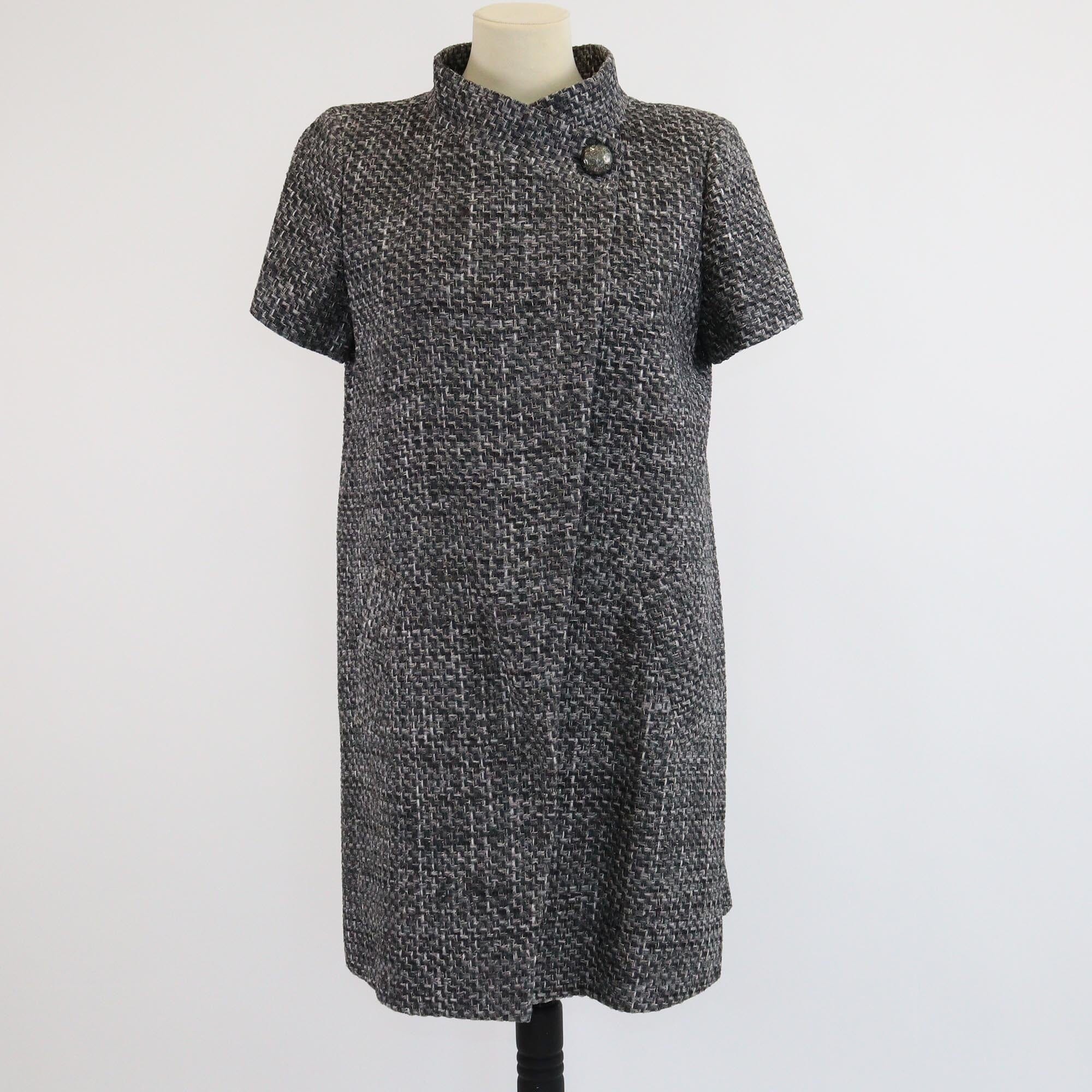 Chanel Grey/Blue Textured Double Breasted Short Sleeve Coat Womens Chanel
