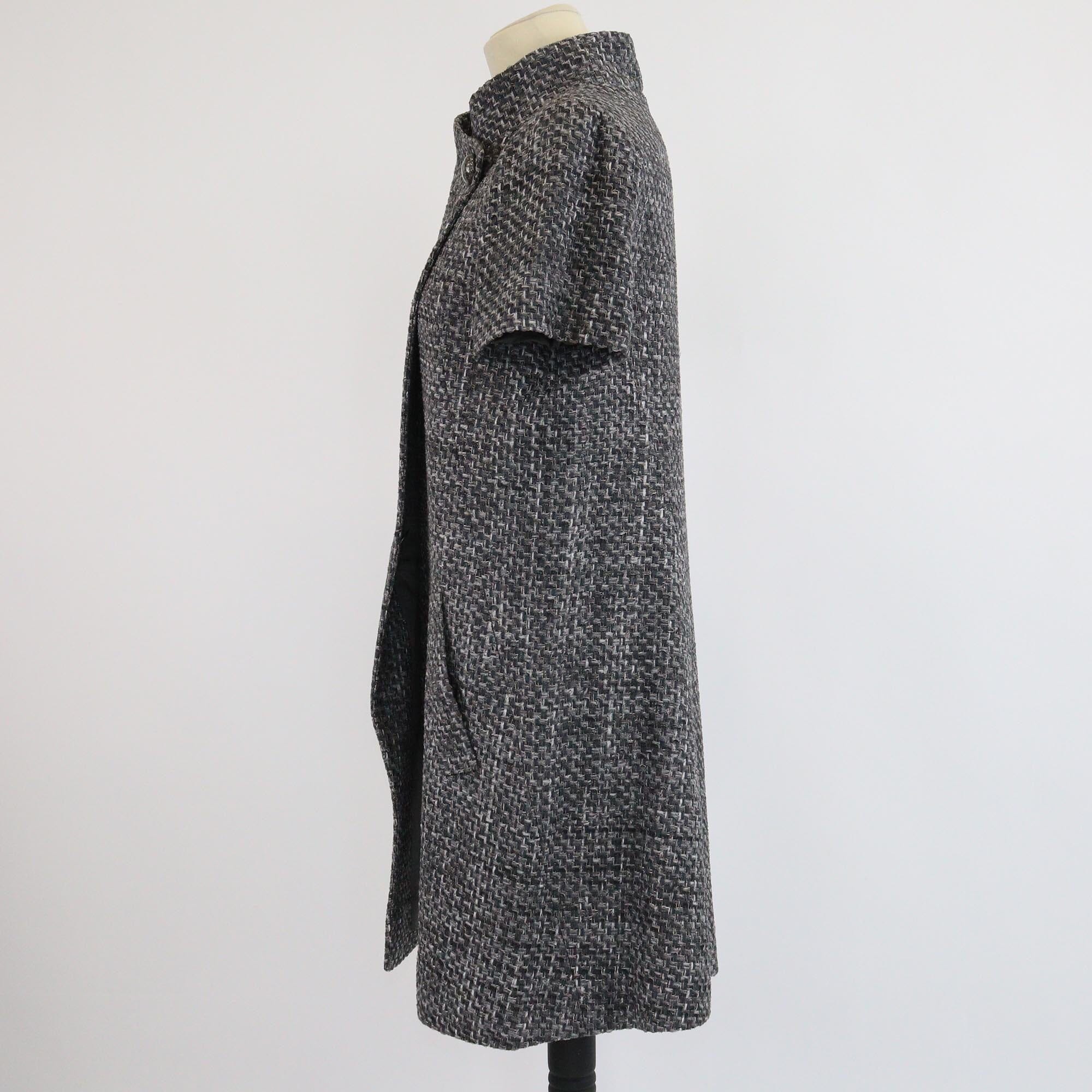 Chanel Grey/Blue Textured Double Breasted Short Sleeve Coat Womens Chanel
