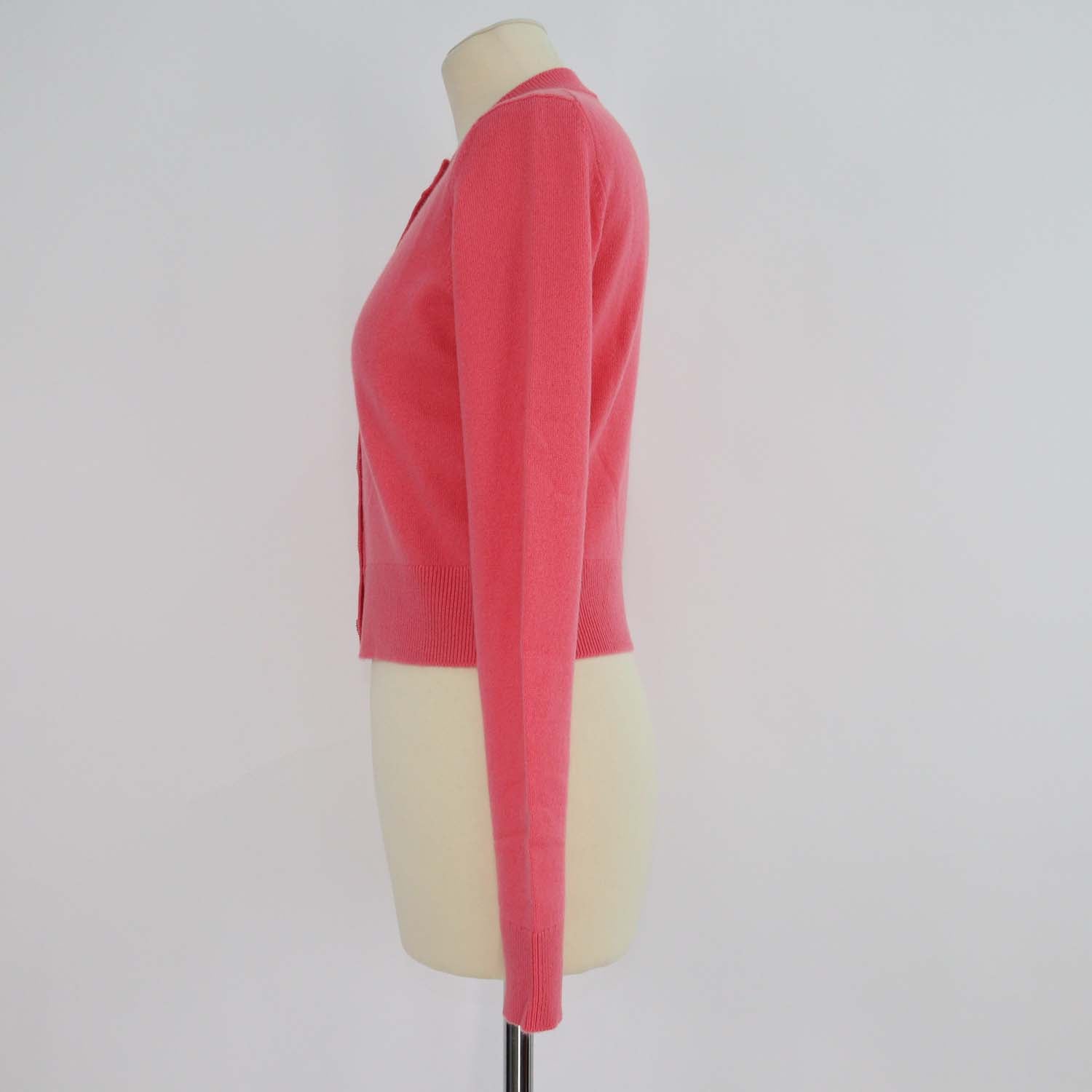 Chanel Pink Cashmere Knitted CC Button Crew Neck Long Sleeve Cardigan