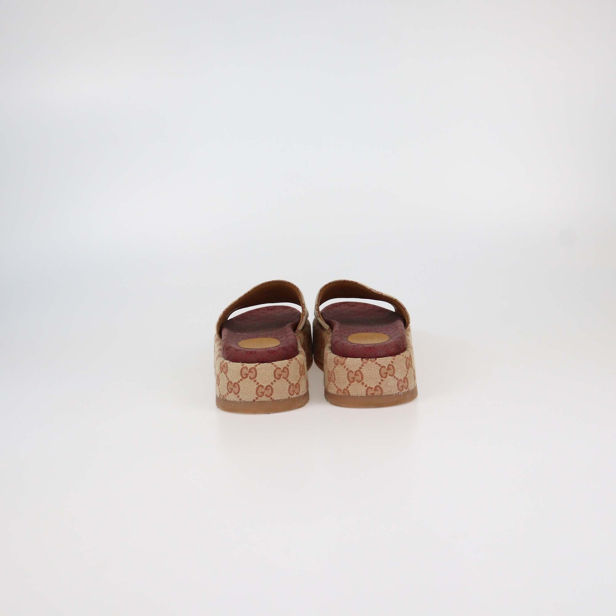 Gucci Beige/Red GG Canvas Platform Slide Sandals