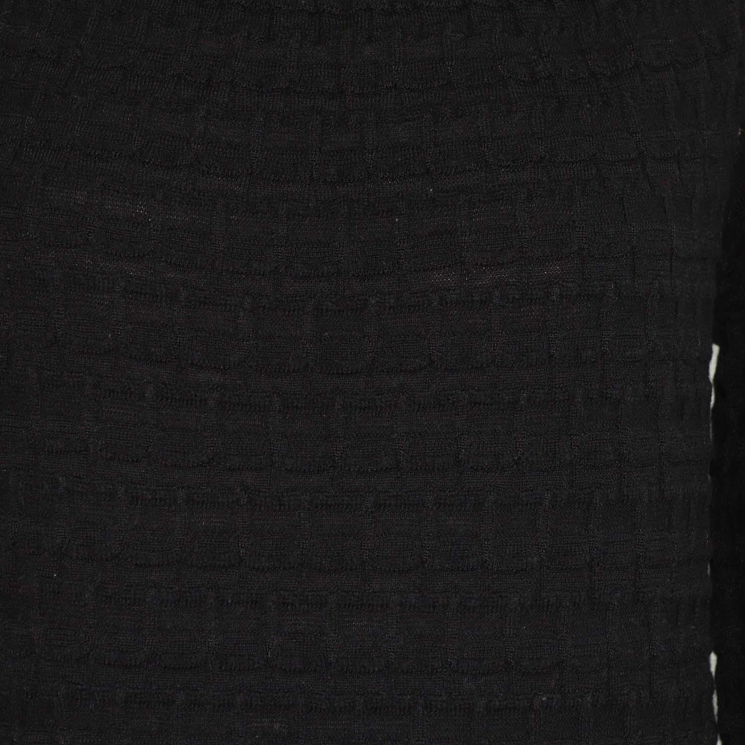 M Missoni Black Viscose and Wool Knit Textured Three Quarter Sleeve Sweater
