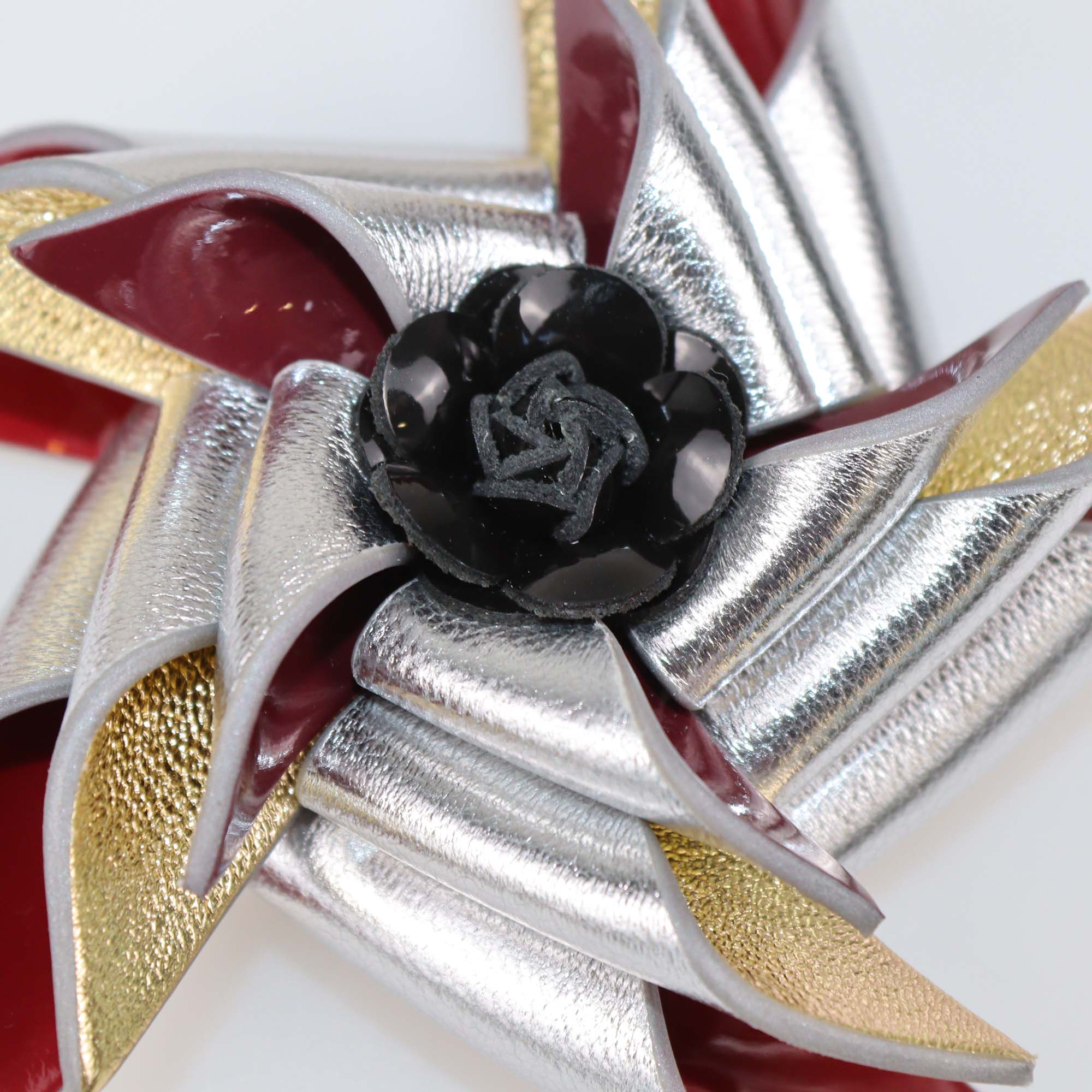 Chanel Multicolor Leather and Patent Leather CC Pinwheel Brooch