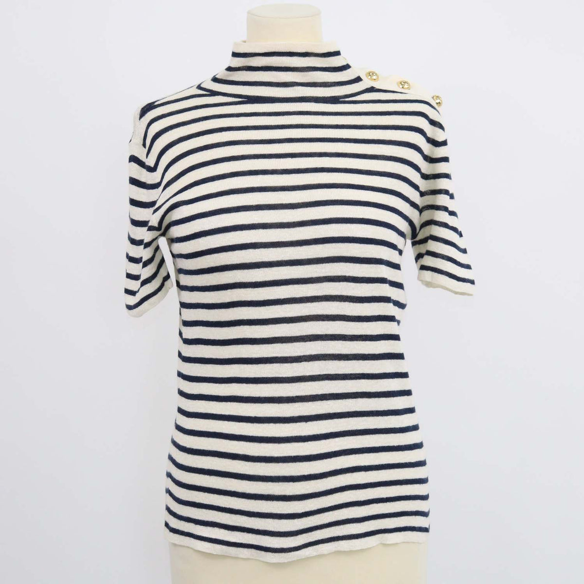Christian Dior Navy Blue,Cream Linen Cashmere Stipe Top