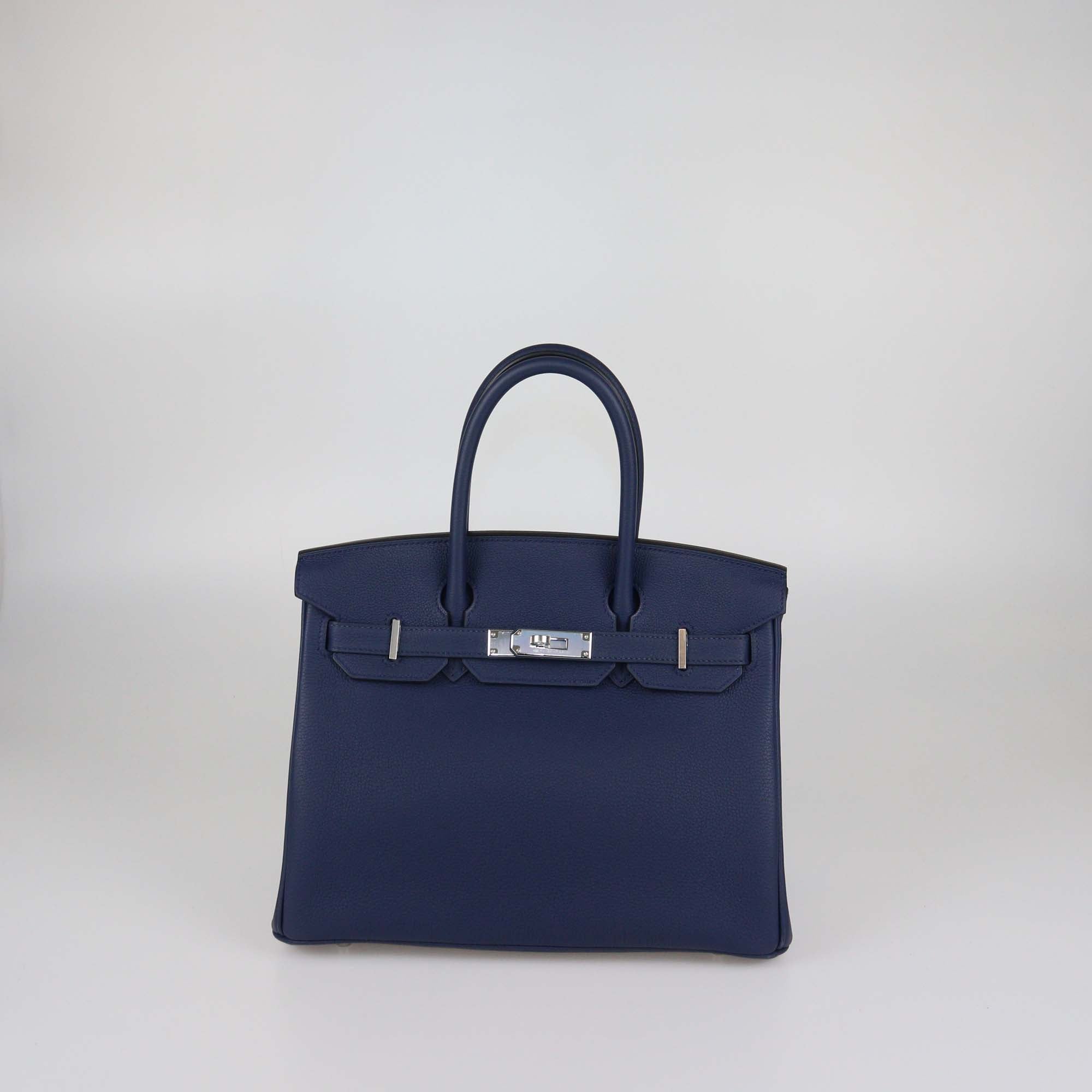 Hermes Navy Blue Togo Leather Palladium Hardware Birkin 30 Bag