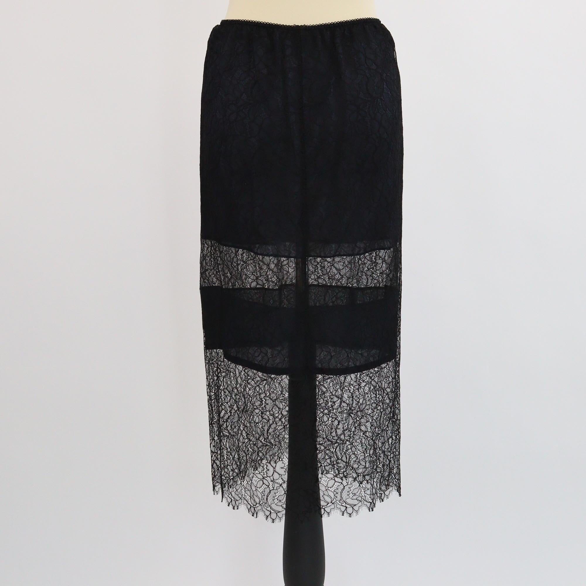 Chanel Navy Blue/Black Lace Midi Skirt Womens Chanel