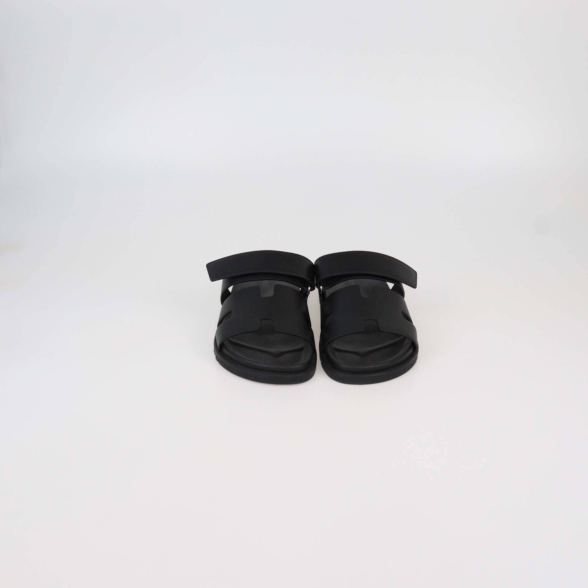 Hermes Black Leather Chypre Sandals