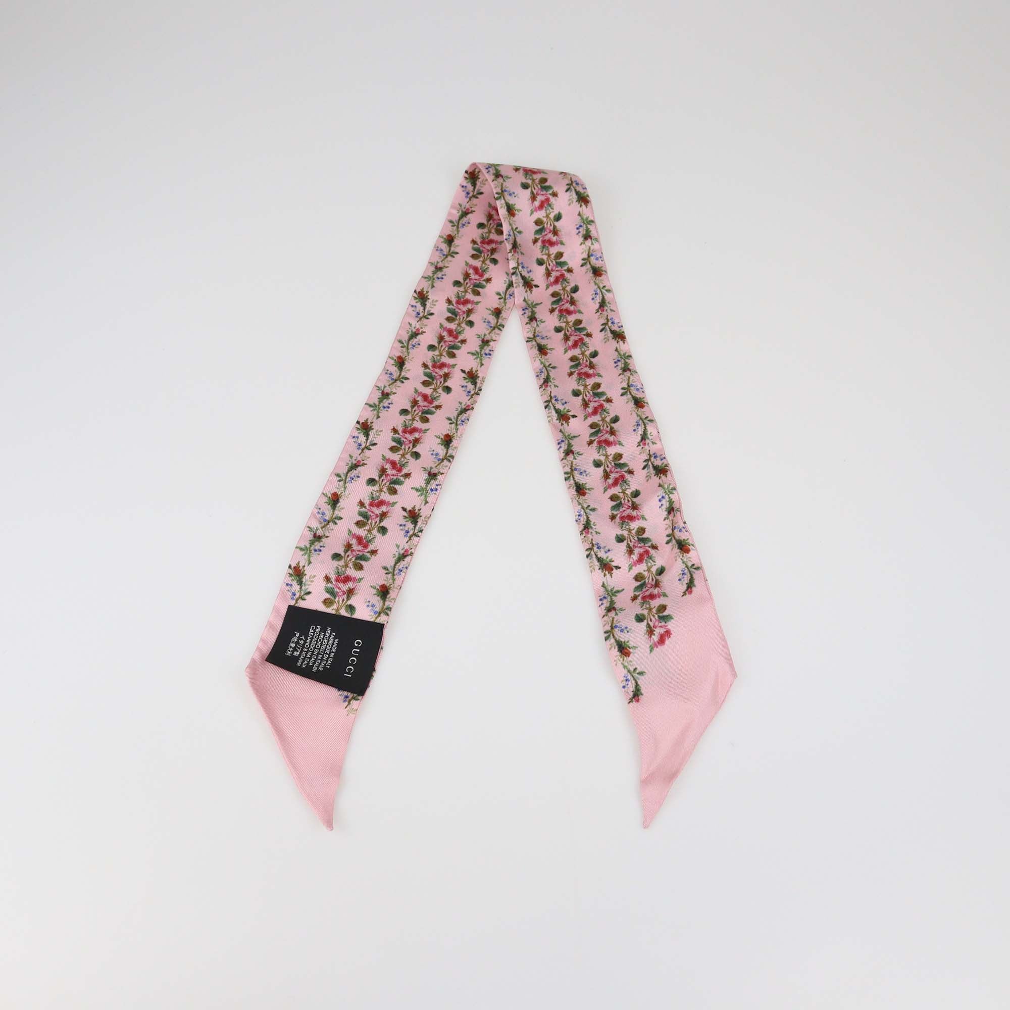 Gucci Pink Silk Rose Print Twill Ribbon