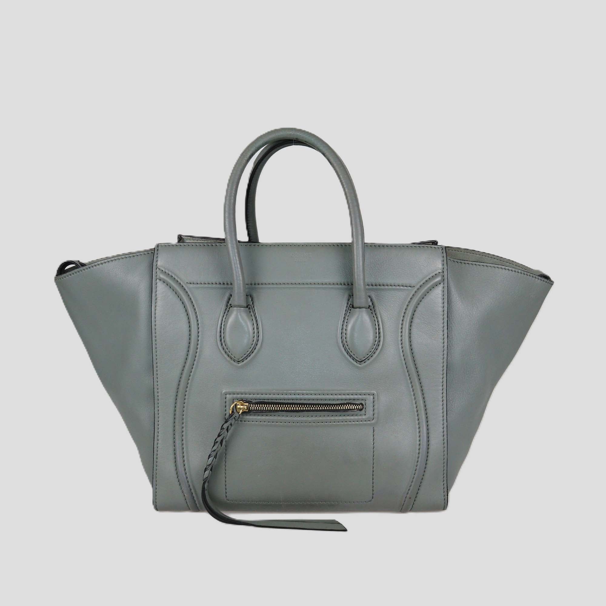 Celine Grey Leather Medium Luggage Phantom Tote