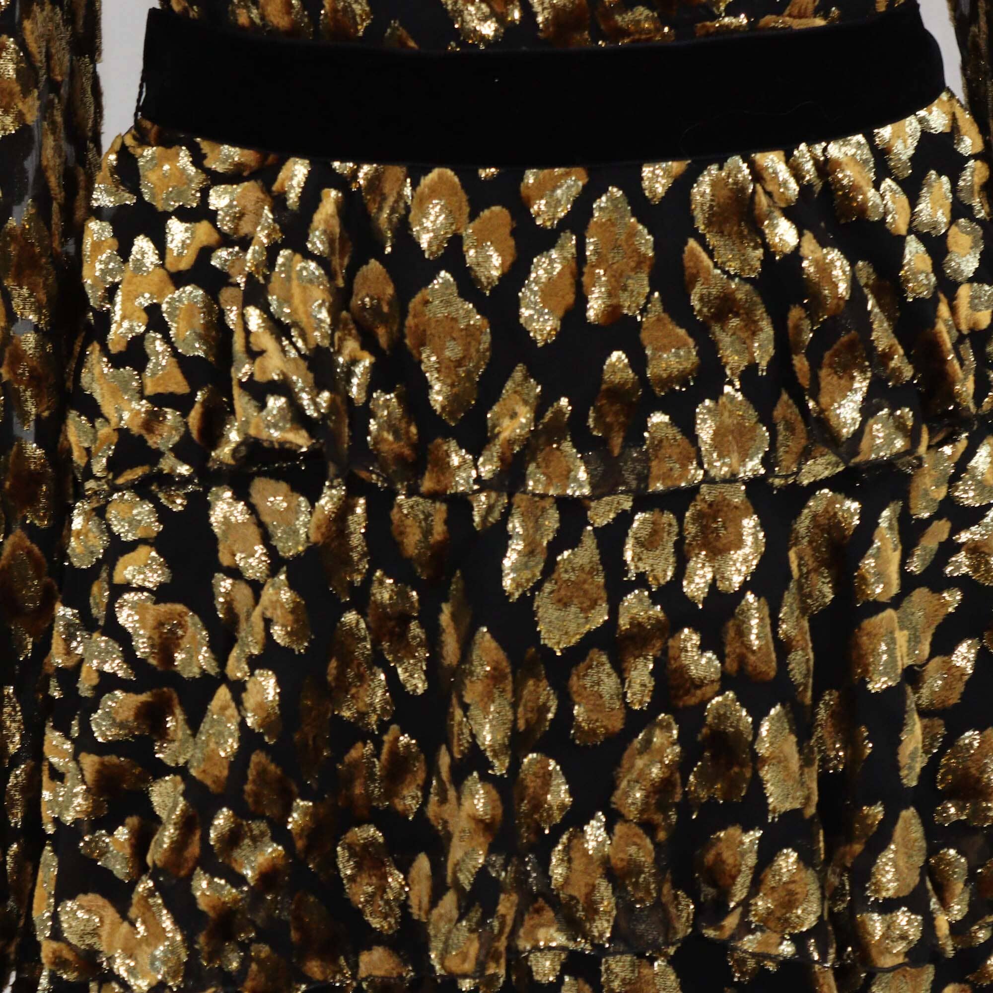 Valentino Black/Gold Leopard Patterned V Neck Belted Maxi Dress Womens Valentino