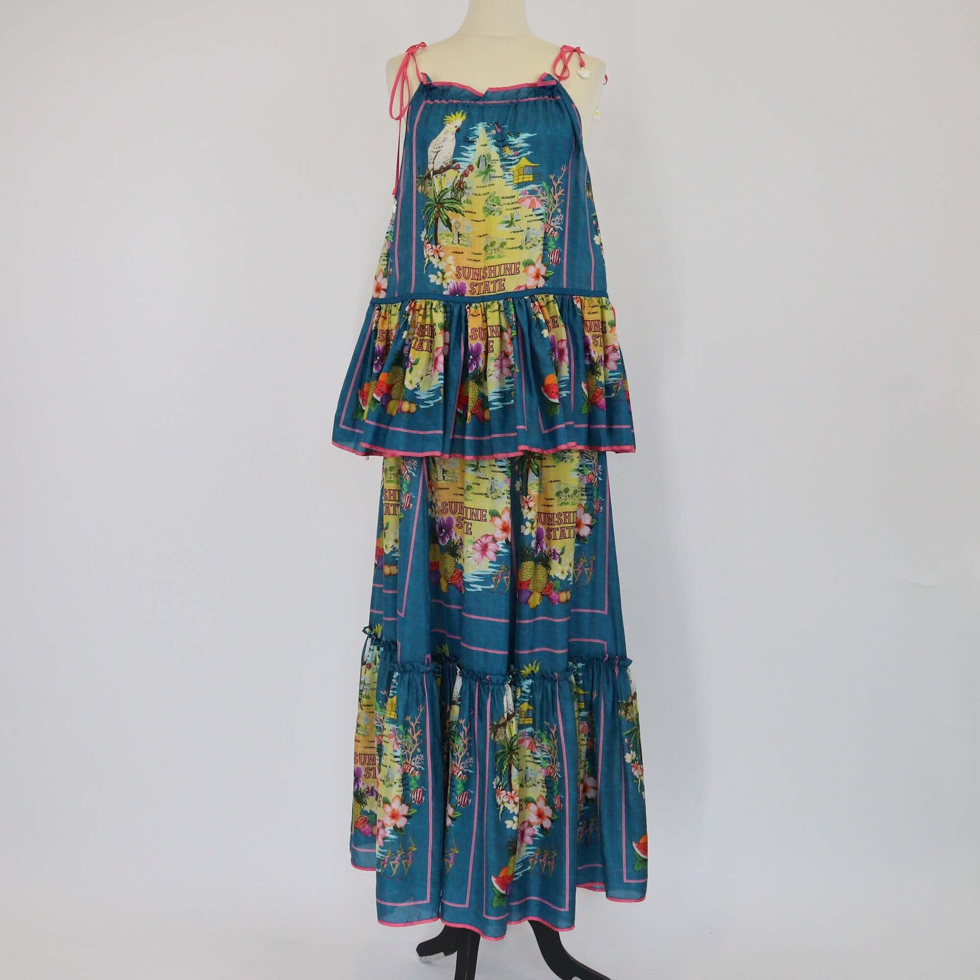Zimmermann Blue Printed Nina Halter Tie Pleated Top and Skirt Set Womens Zimmermann
