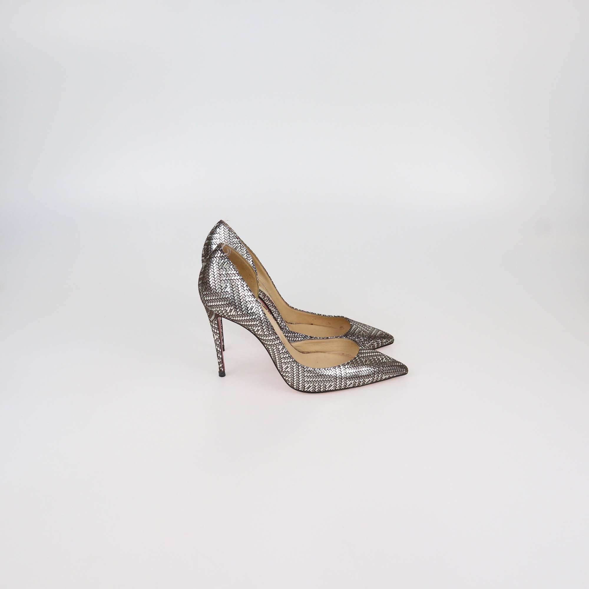 Christian Louboutin Silver/Bronze Woven Effect Suede Iriza Pumps