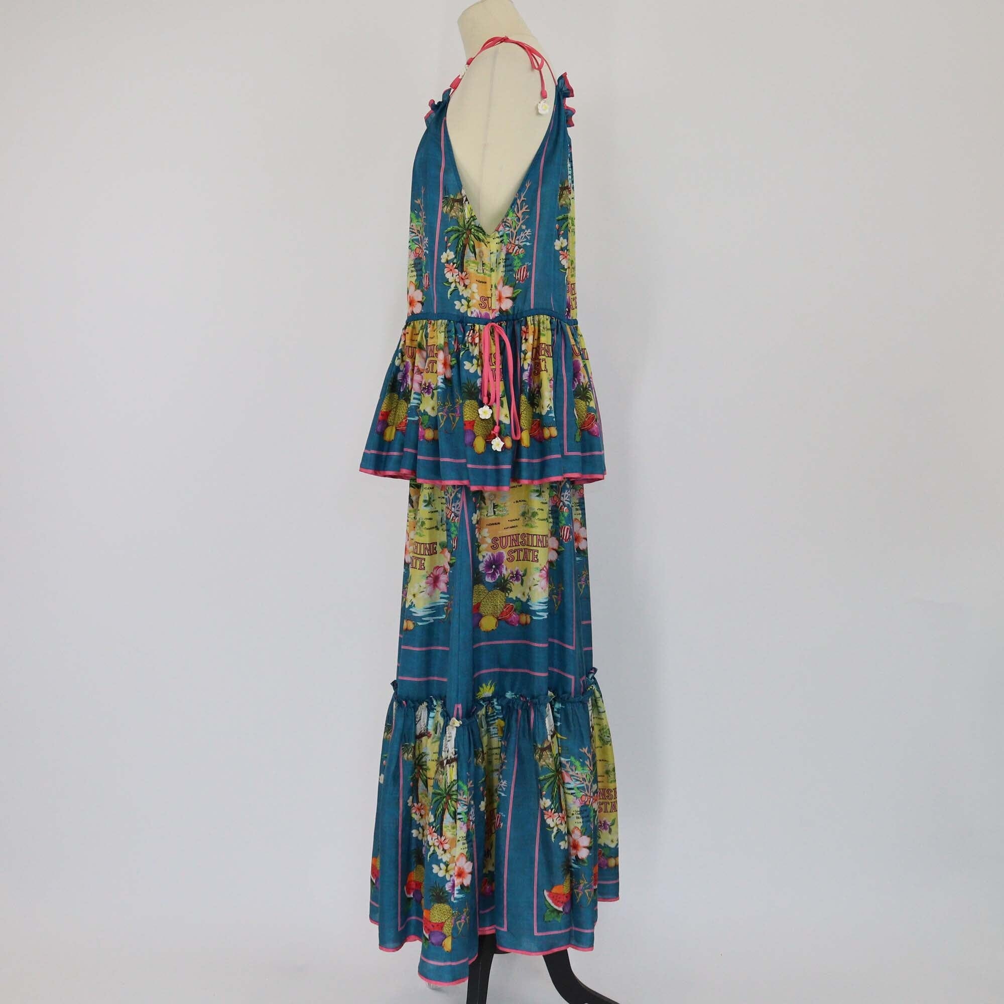 Zimmermann Blue Printed Nina Halter Tie Pleated Top and Skirt Set Womens Zimmermann