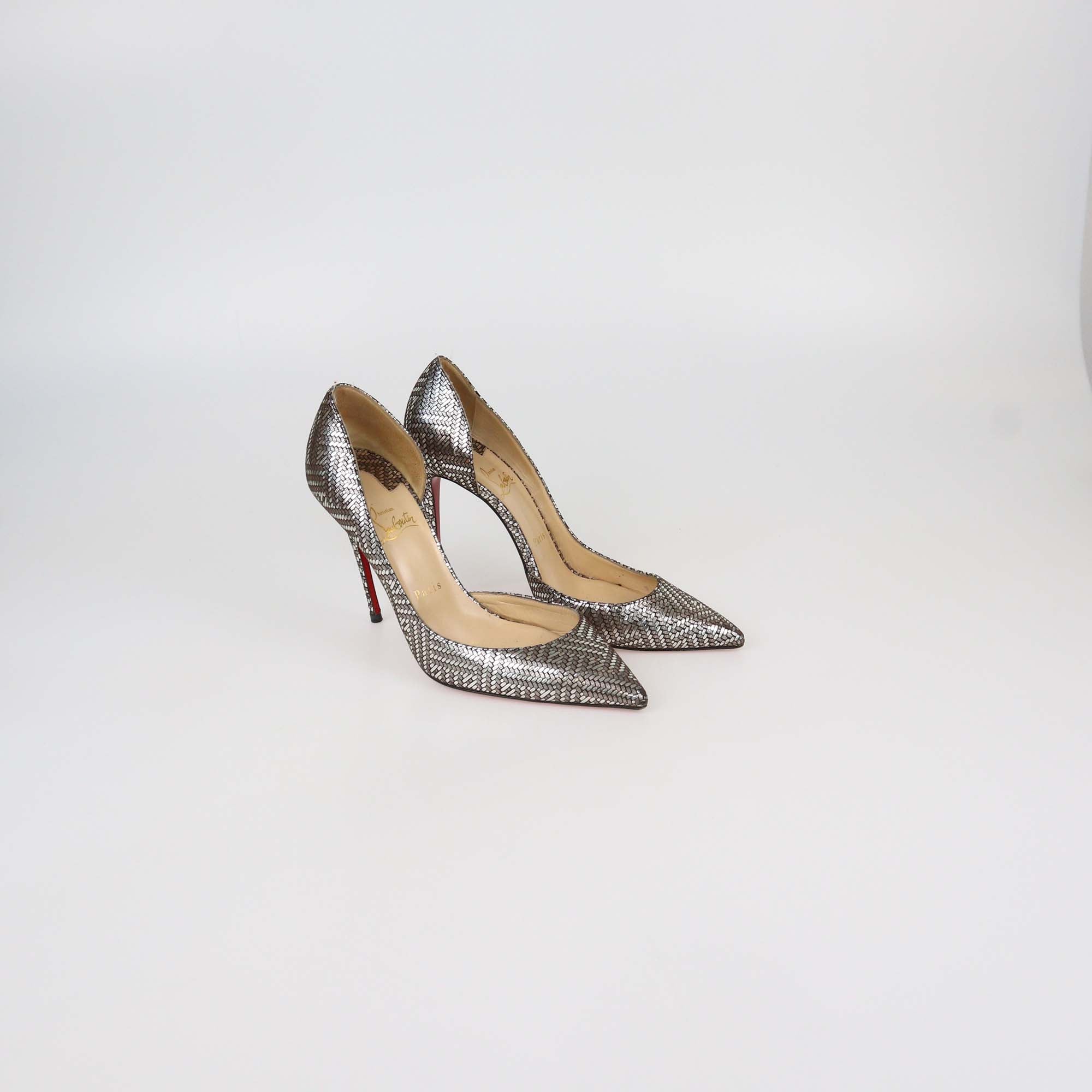 Christian Louboutin Silver/Bronze Woven Effect Suede Iriza Pumps