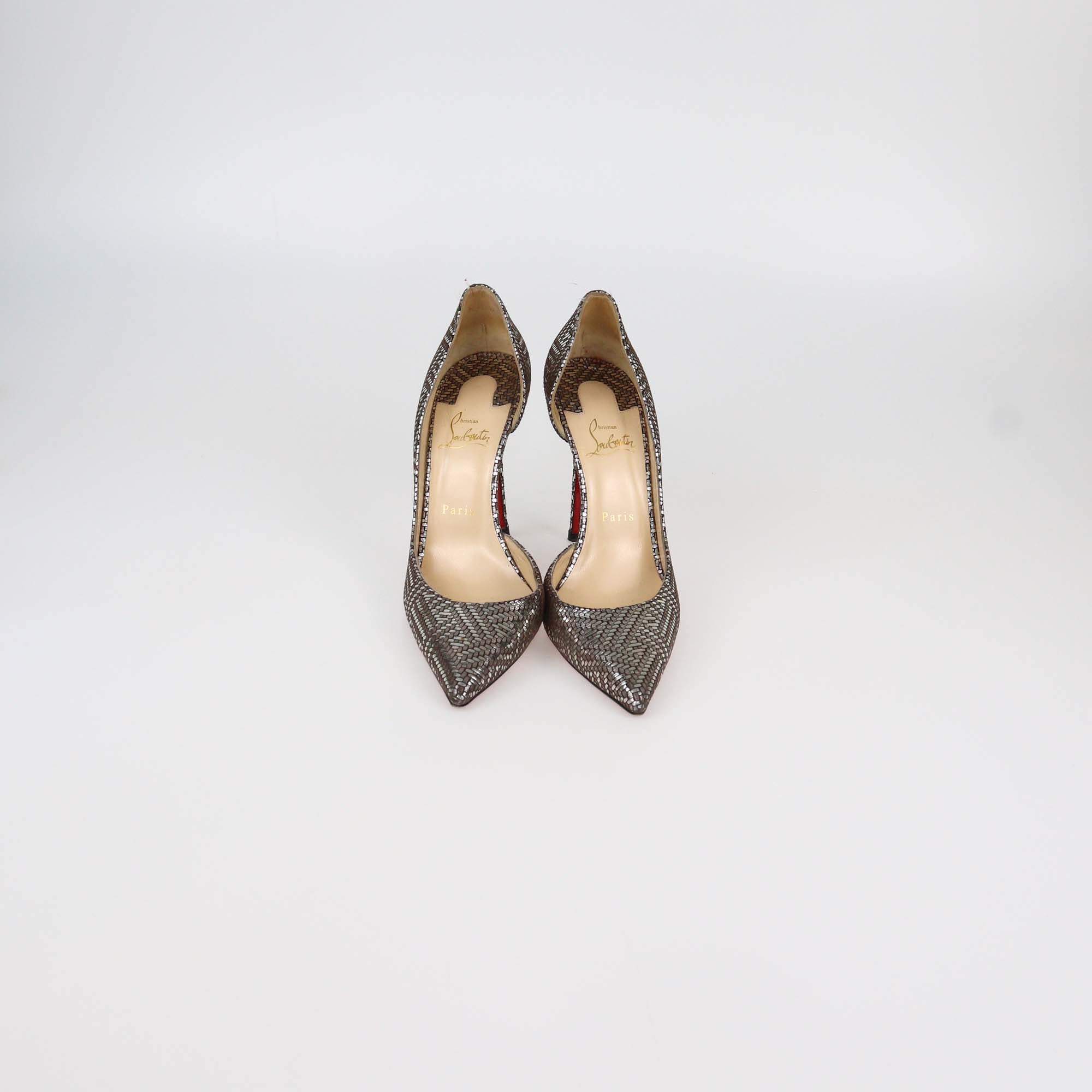 Christian Louboutin Silver/Bronze Woven Effect Suede Iriza Pumps