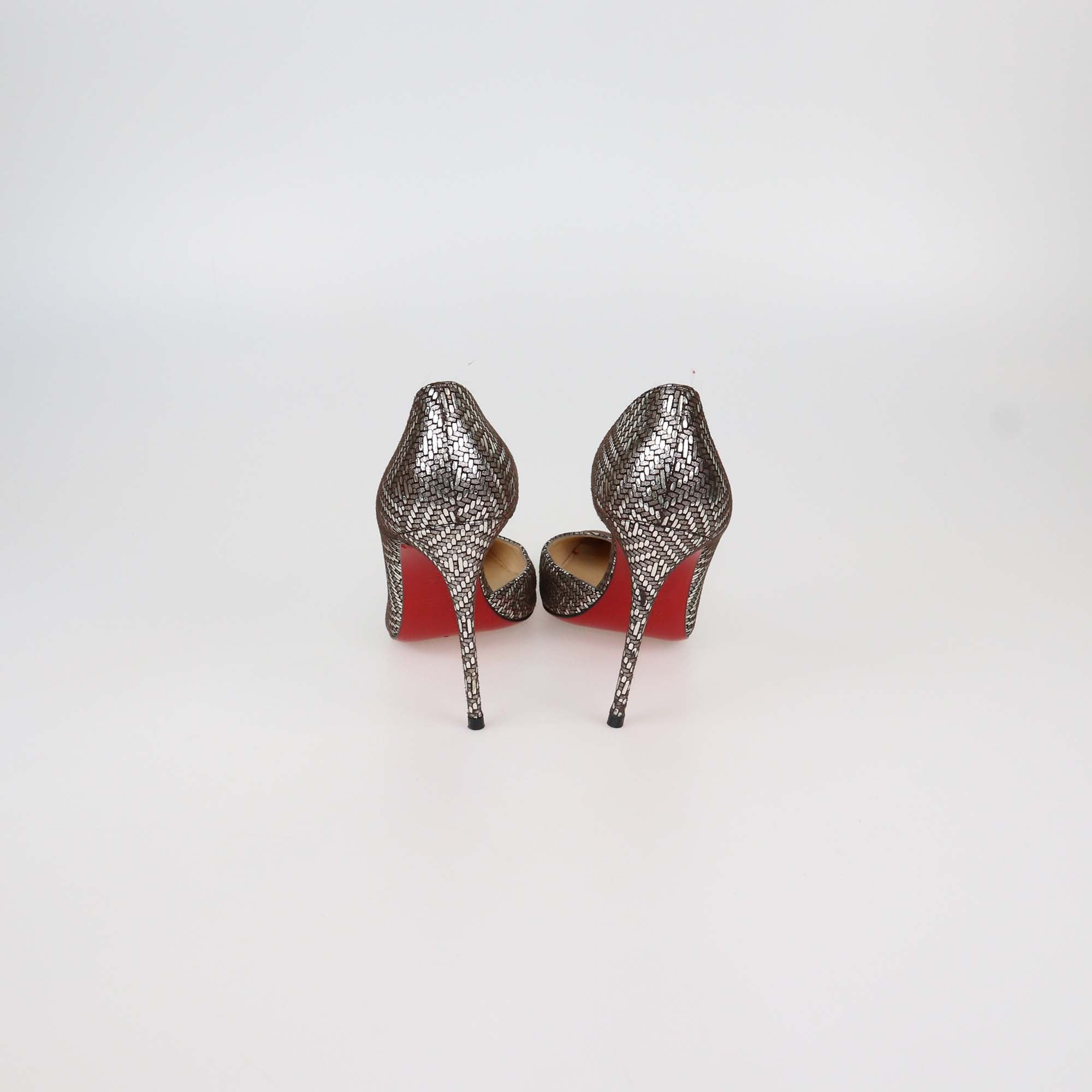 Christian Louboutin Silver/Bronze Woven Effect Suede Iriza Pumps