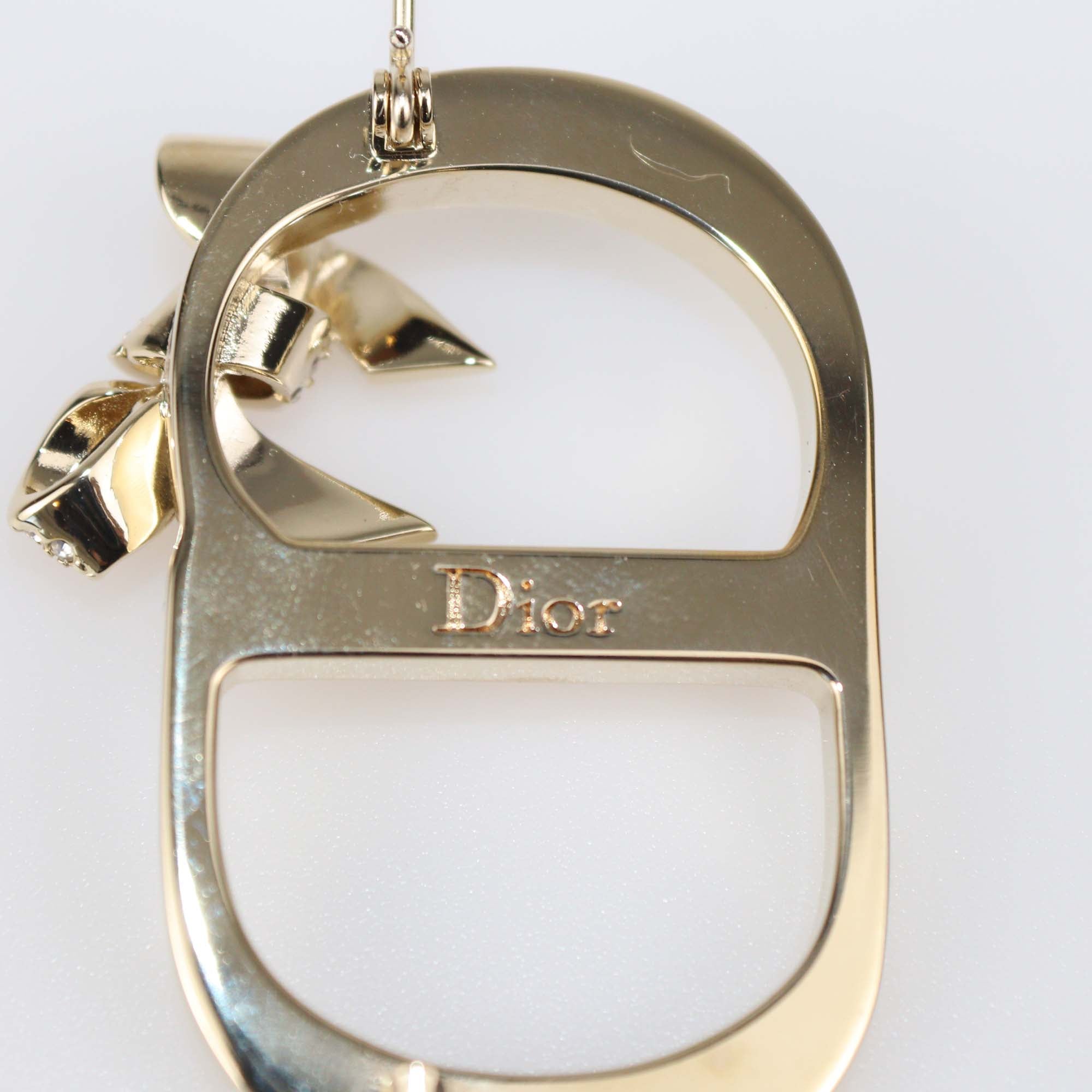 Christian Dior Gold Finish Metal Mother of Pearl Dior Shiny Bow Brooch