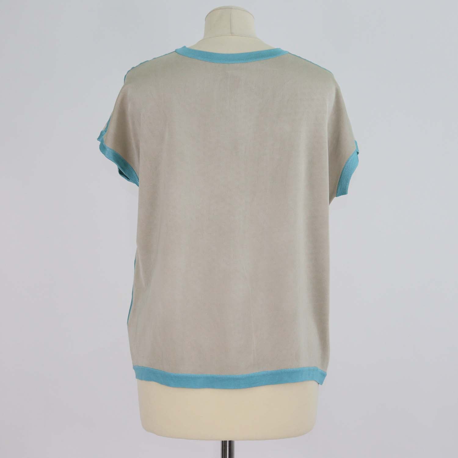 Hermes Blue, Beige Silk Parure De Gala Print Top