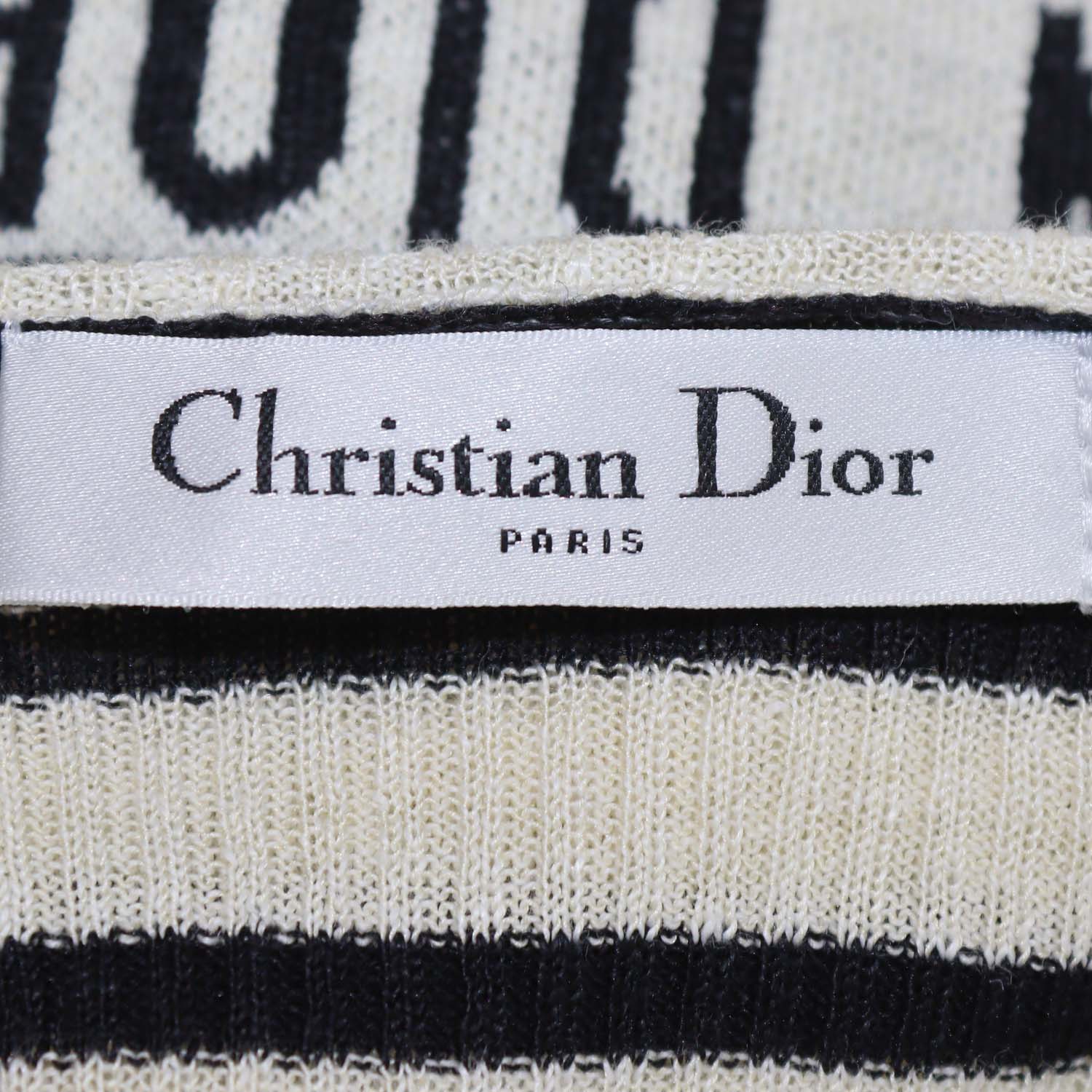 Christian Dior Cream/Black Linen/Knit Blend Stripe Sailor Collar Sweater