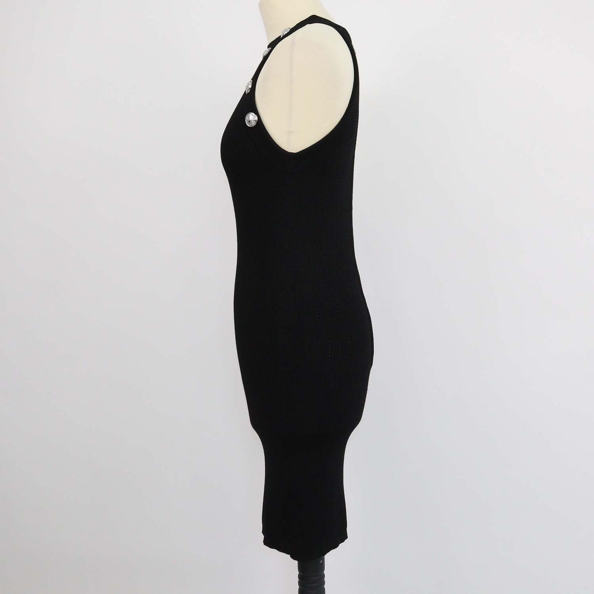 Balmain Black Blend Viscose Knitted Button Embellished Midi Dress