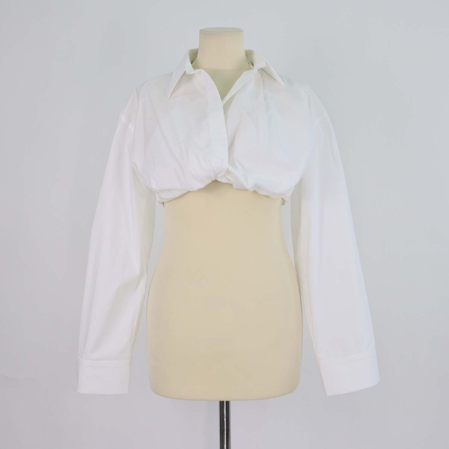 Jacquemus White Cotton Blend La Chemise Bahia Cropped Top