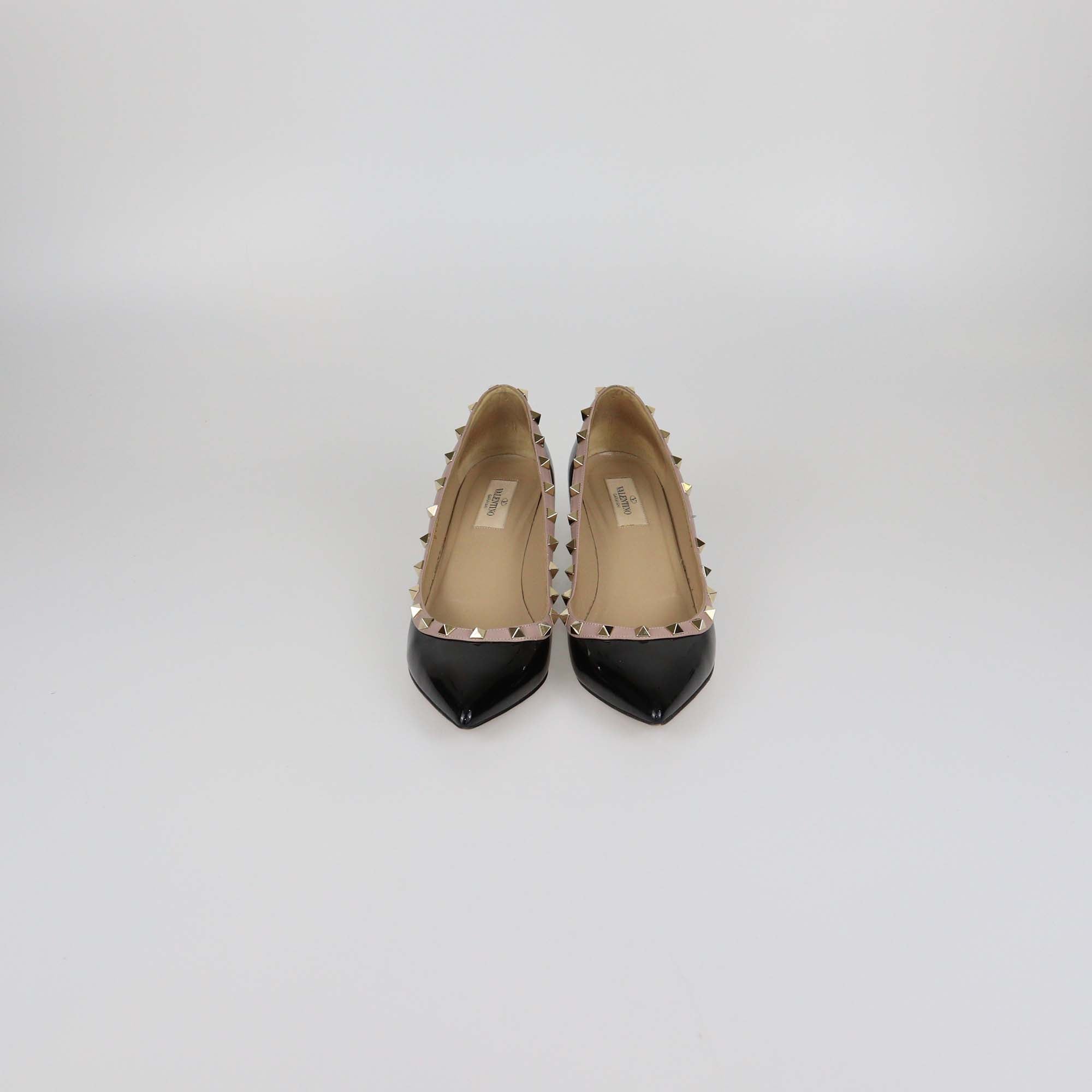 Valentino Black/Mauve Patent Leather Rockstud Pointed Toe Wedge Pumps